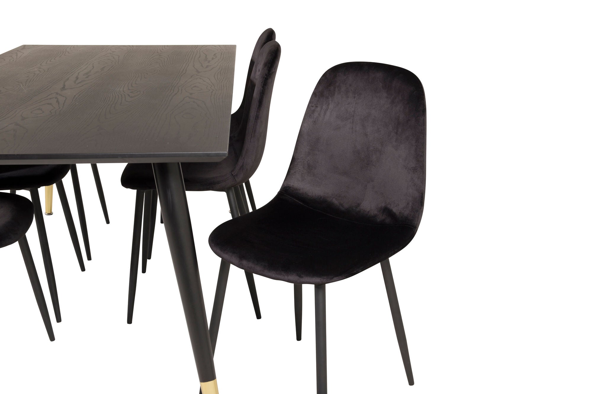 Venture Home Dipp spisebord - 180*90cm - Black Veneer / black legs w brass dipp +Polar Spisebordsstol - Black legs / Black Velvet_6