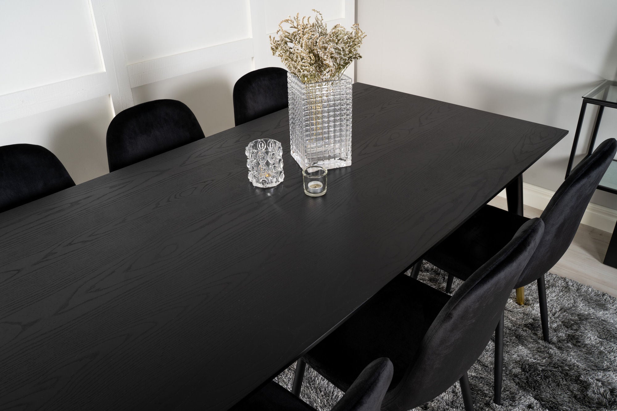 Venture Home Dipp spisebord - 180*90cm - Black Veneer / black legs w brass dipp +Polar Spisebordsstol - Black legs / Black Velvet_6
