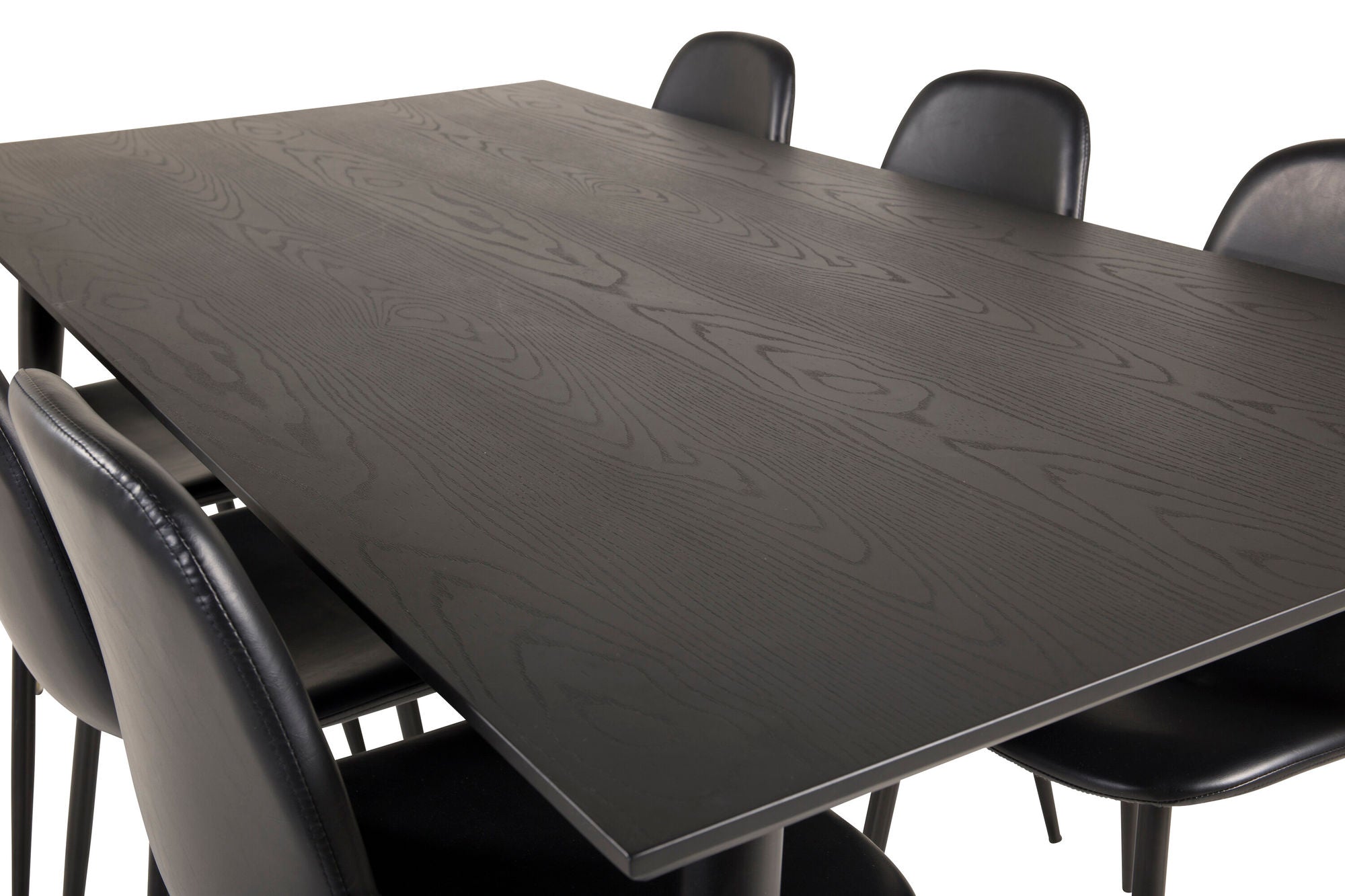 Venture Home Dipp spisebord - 180*90cm - Black Veneer / black legs w brass dipp +Polar Matstol - Svart / Svart PU _6