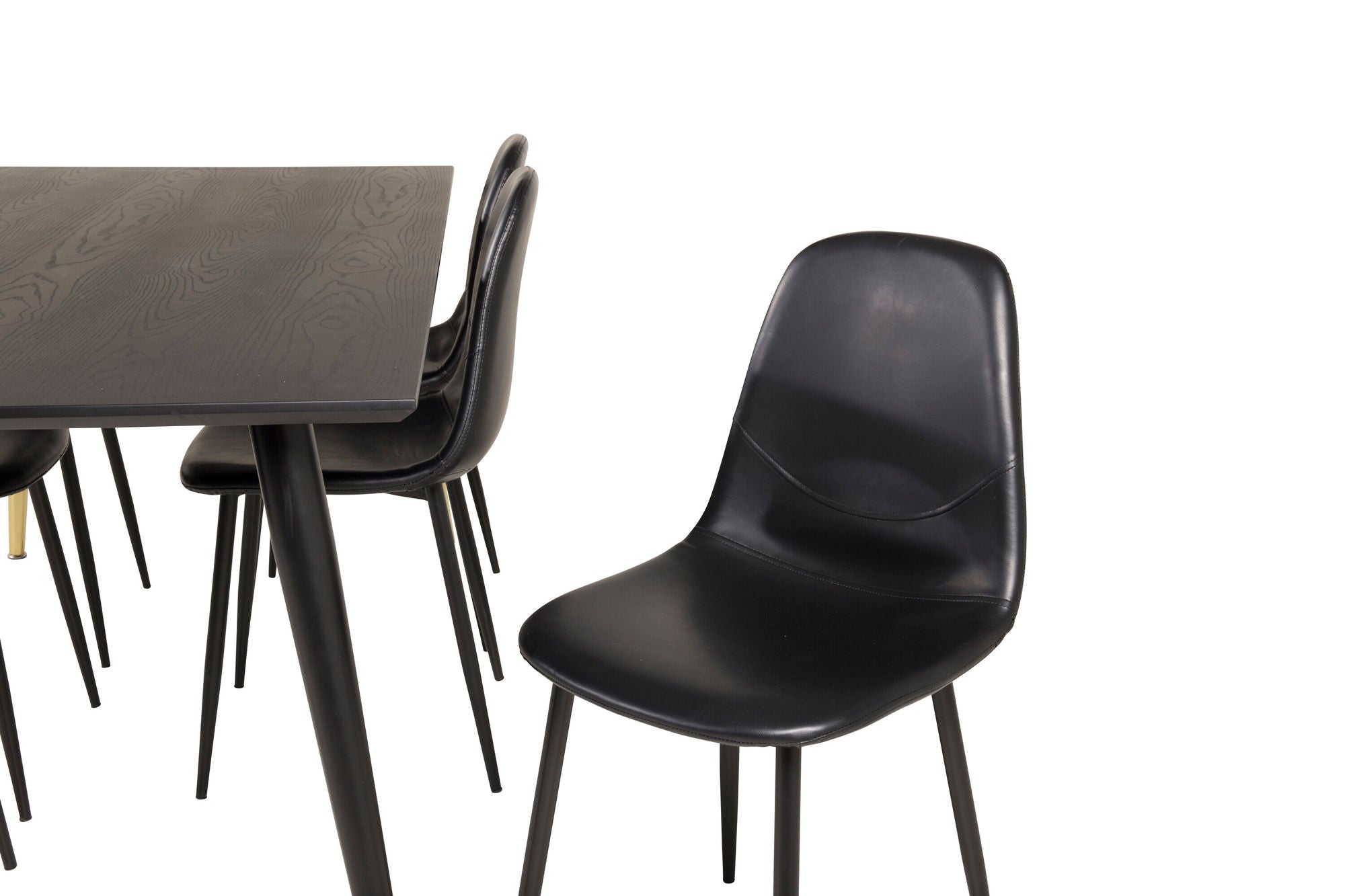 Venture Home Dipp spisebord - 180*90cm - Black Veneer / black legs w brass dipp +Polar Matstol - Svart / Svart PU _6