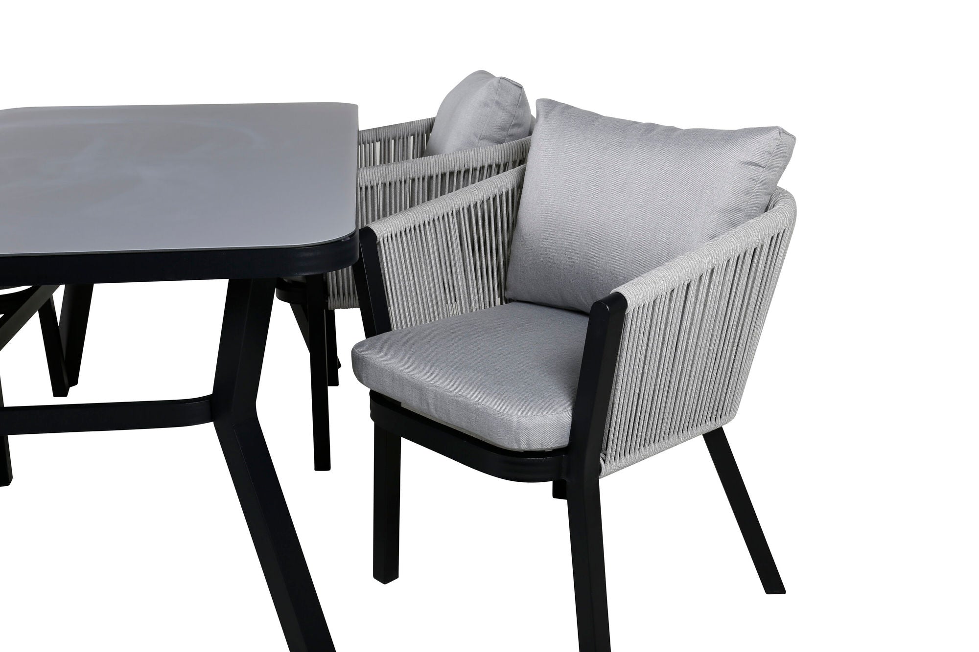 Venture Home Virya spisebord - BLACK Alu / Grey Glass - small bord+Virya Spisebordsstol - BLACK Alu / Grey cushion _4