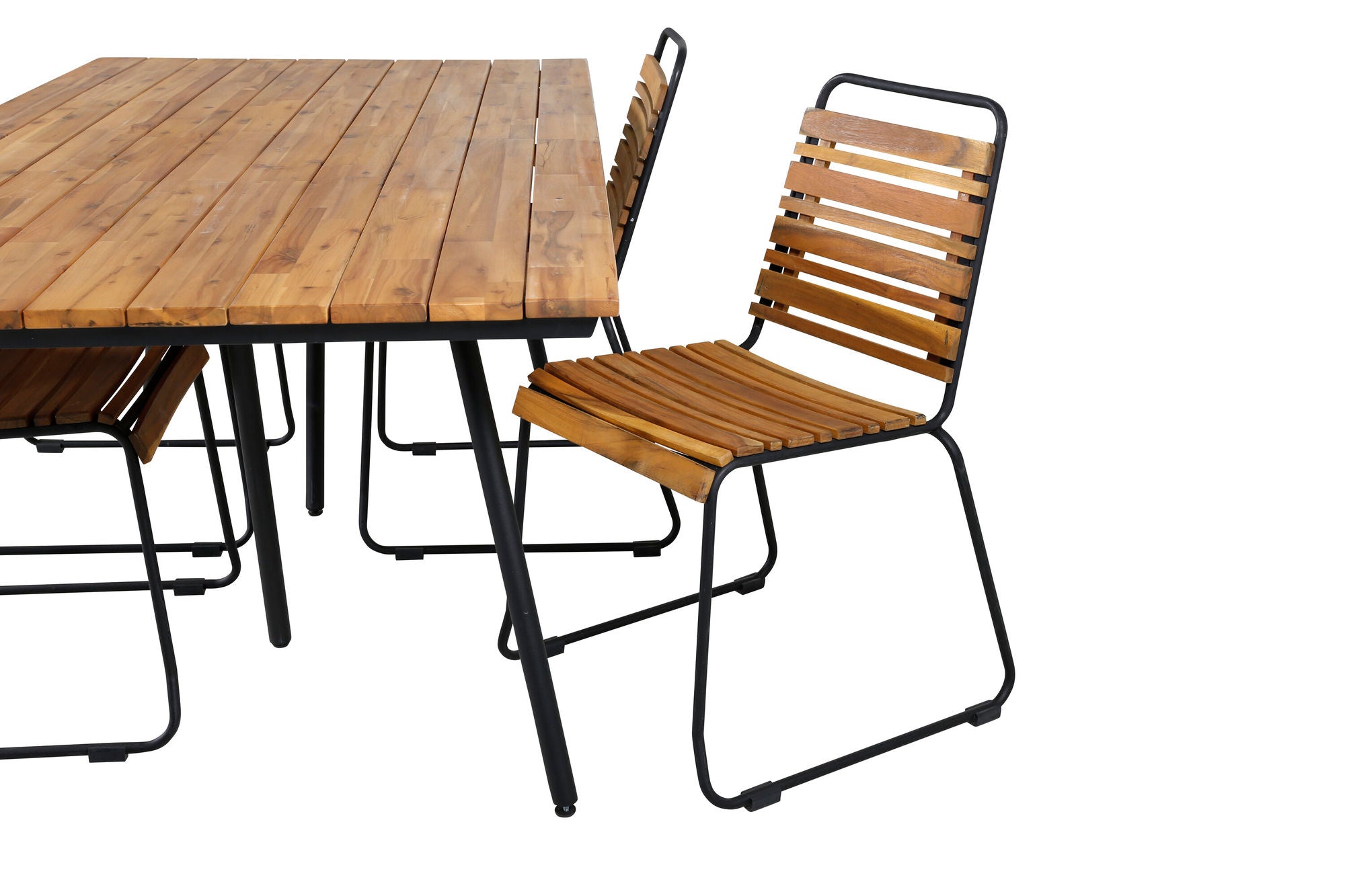 Venture Home Chan spisebord - Black Steel / Acacia (teak look) - 200cm+Bois Spisebordsstol - Black Alu / Acacia_4