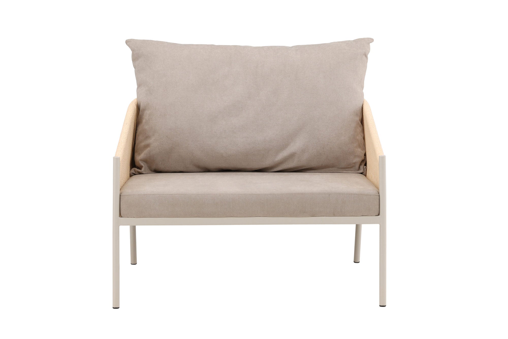 Vind Louie Lounge stol - Beige Steel Frame / Rope Beige Linen Fabric