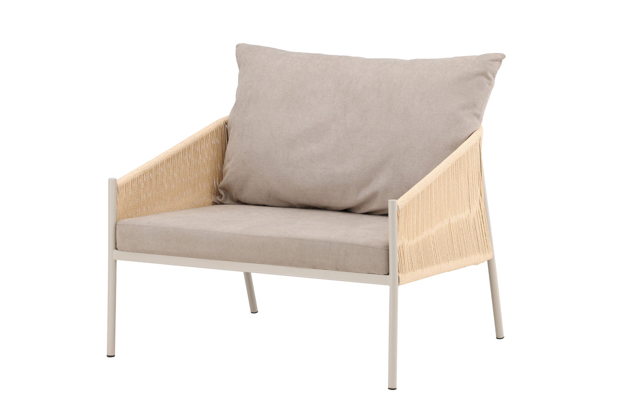 Vind Louie Lounge stol - Beige Steel Frame / Rope Beige Linen Fabric