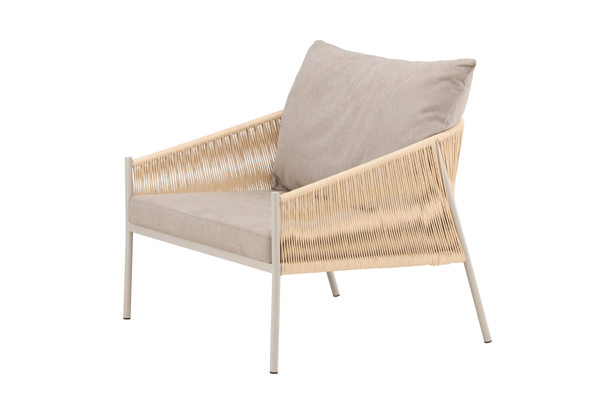 Vind Louie Lounge stol - Beige Steel Frame / Rope Beige Linen Fabric