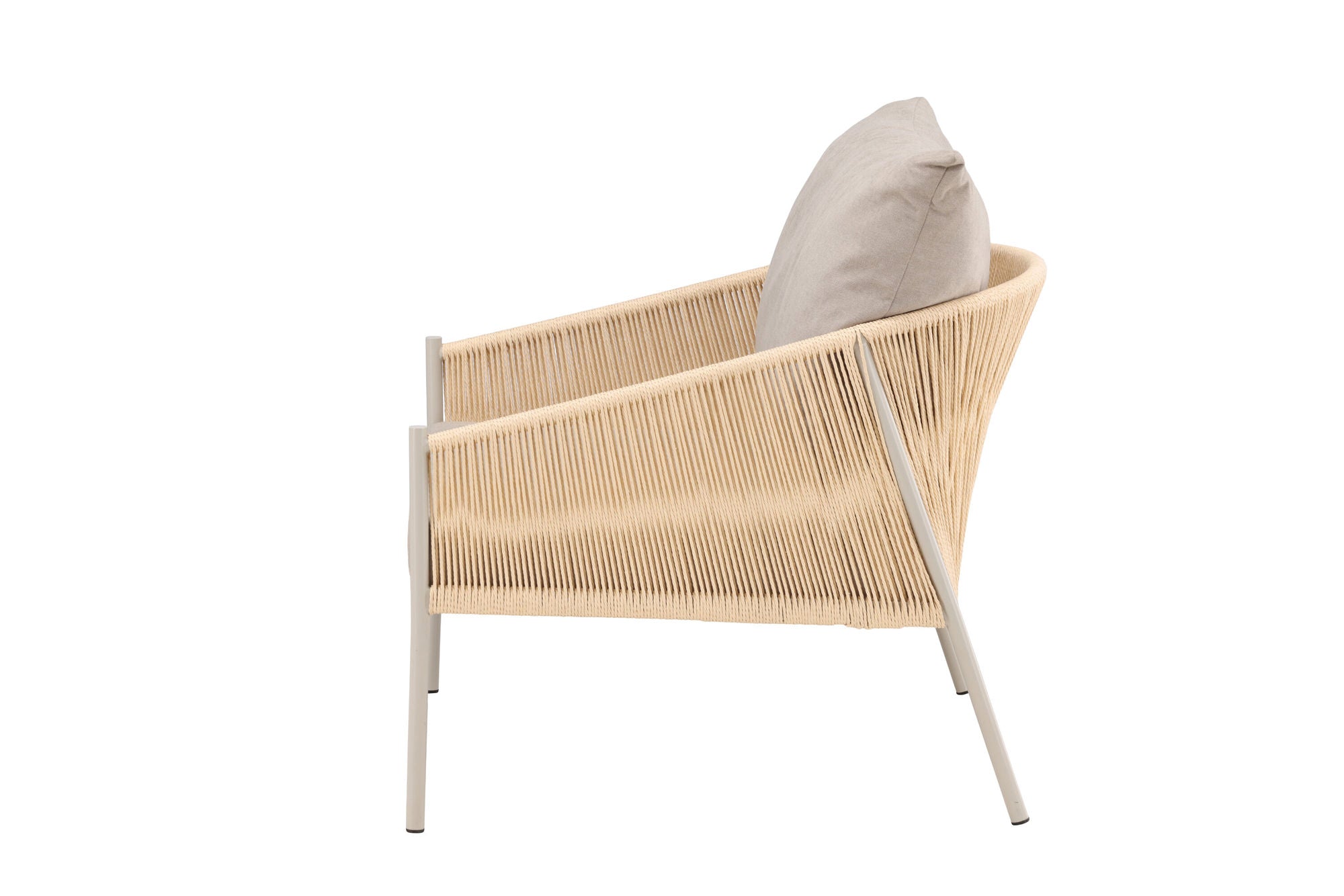 Vind Louie Lounge stol - Beige Steel Frame / Rope Beige Linen Fabric