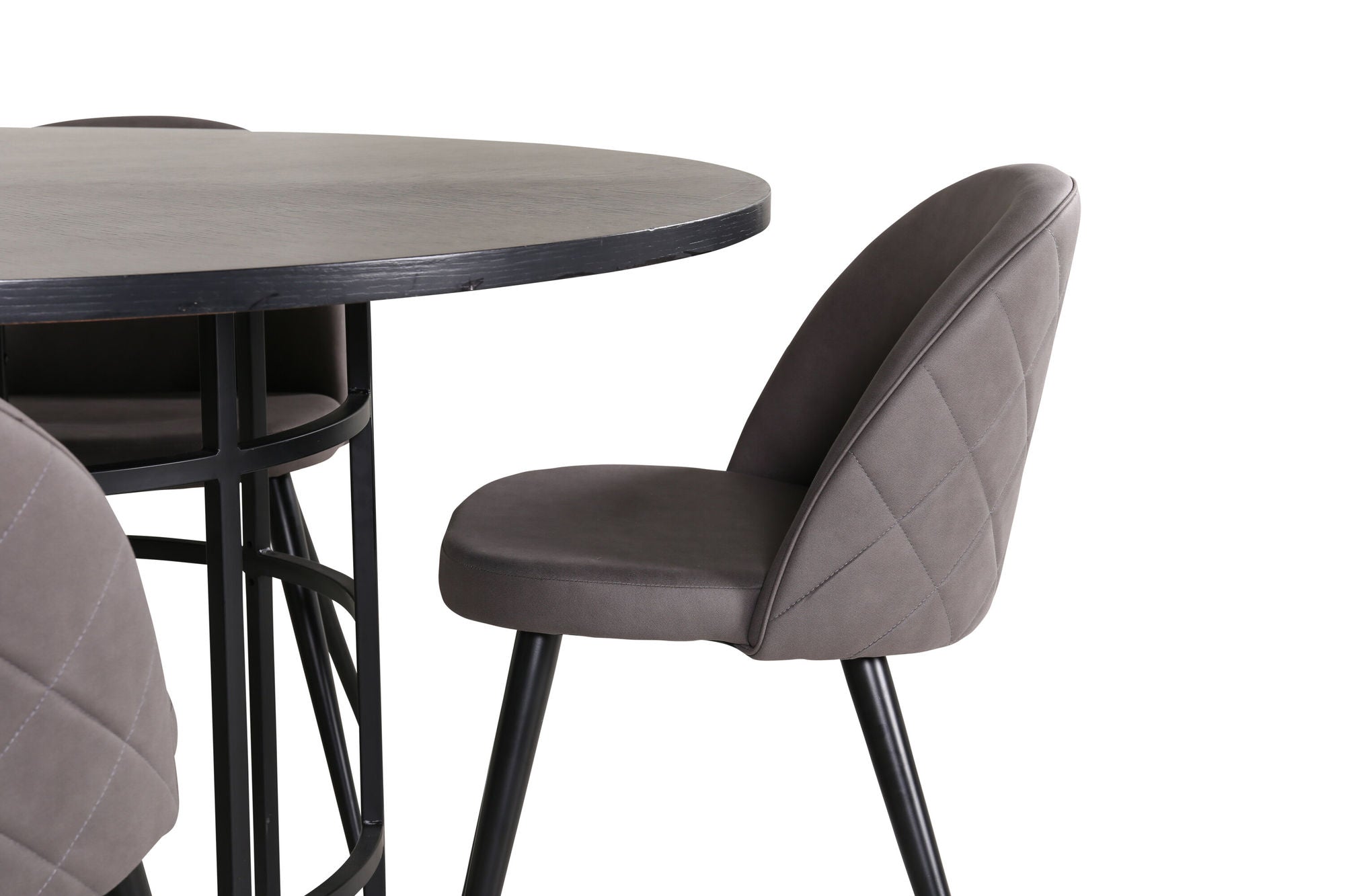 Venture Home Copenhagen - spisebord round - Black / Black+Velvet Stitches stol - Black / Grey Micro Fibre_4