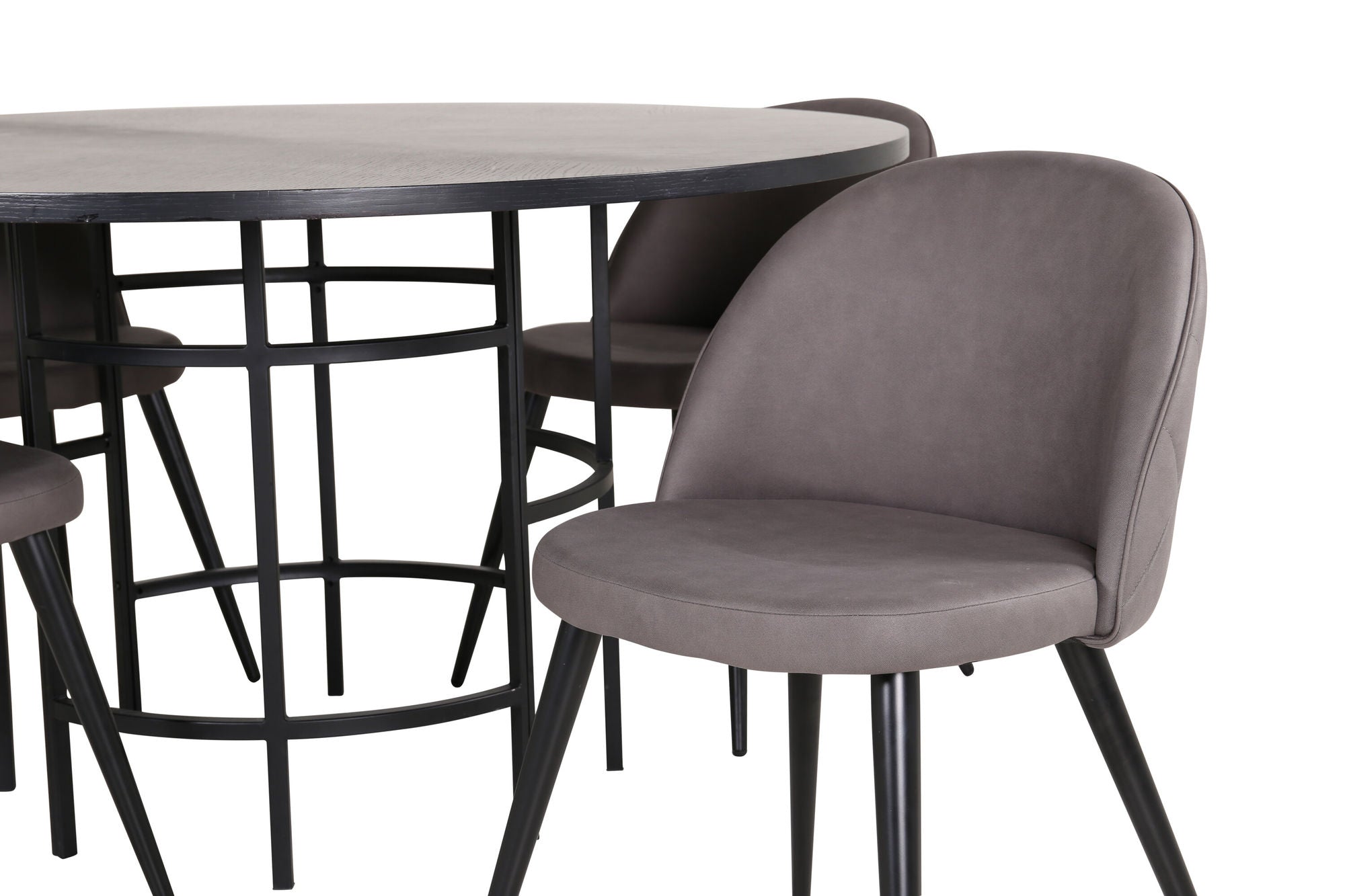 Venture Home Copenhagen - spisebord round - Black / Black+Velvet Stitches stol - Black / Grey Micro Fibre_4