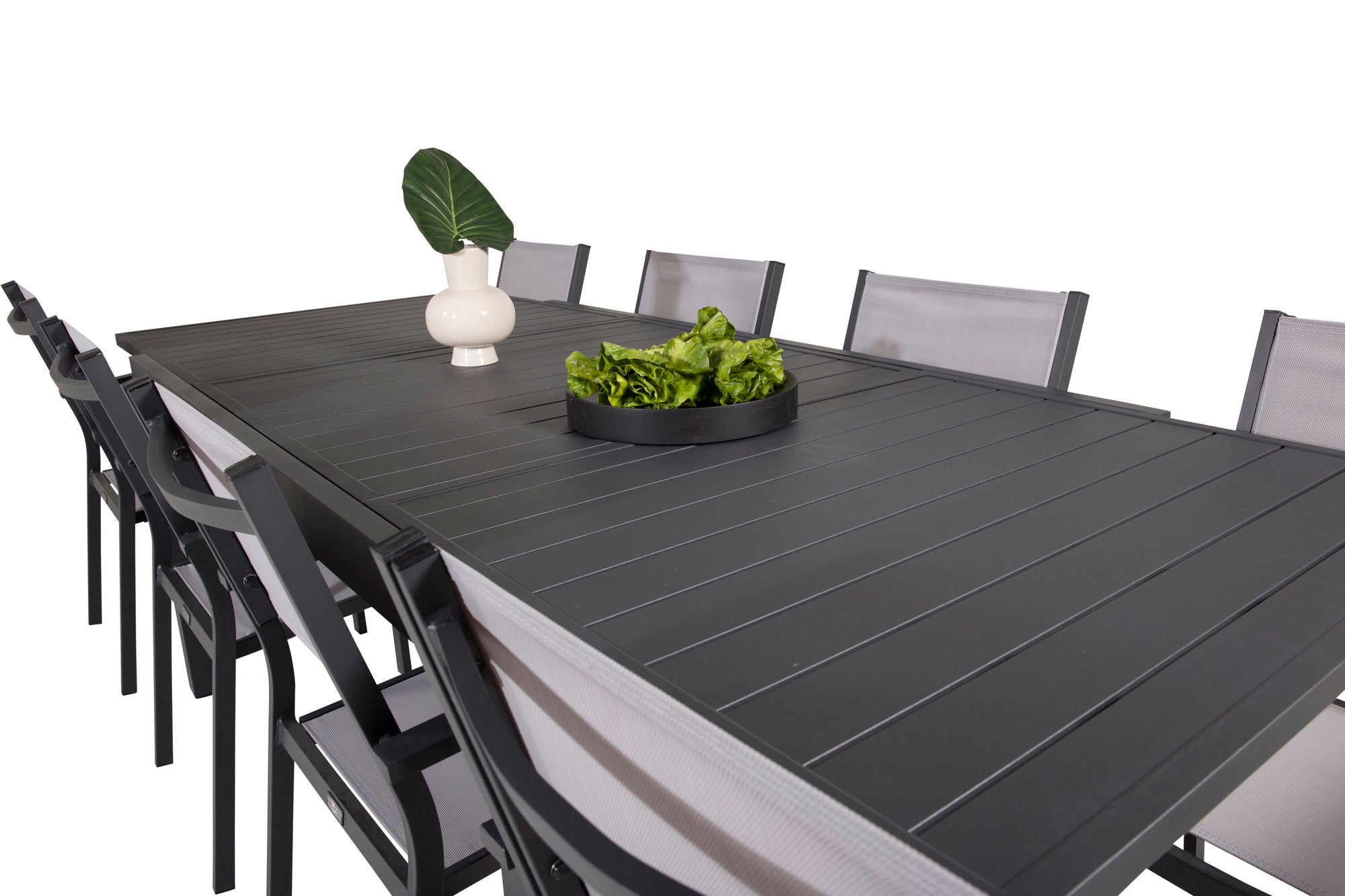 Venture Home Marbella spisebord 160/240*100*H75 - Black+Copacabana Arm stol (stackable) - Black Alu / Grey Textilene_8