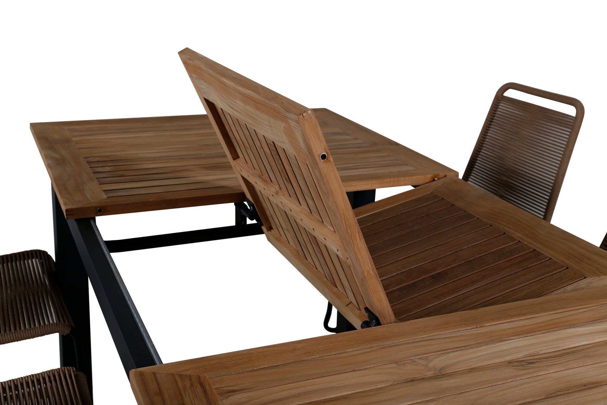 Venture Home Panama bord 152/210 - Black/Teak+Lindos Stacking stol - Black Alu / Latte Rope_6