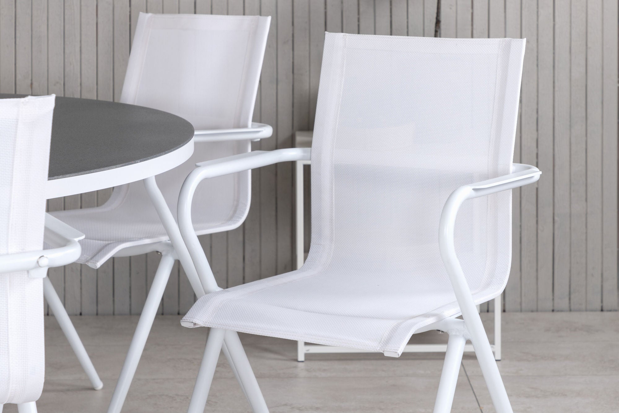 Venture Home Copacabana bord ø 140 - White/Grey+Alina Spisebordsstol - white Alu / White Textilene_6