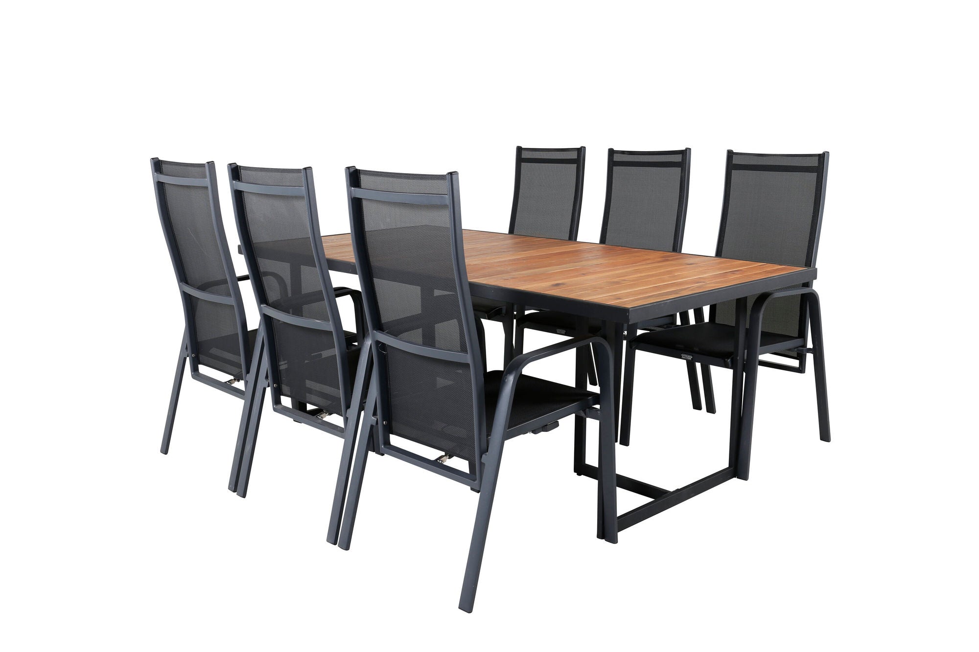 Venture Home Khung spisebord - Black Steel / Acacia (teklook) - 200*100cm+Copacabana Recliner stol - Black/Black_6