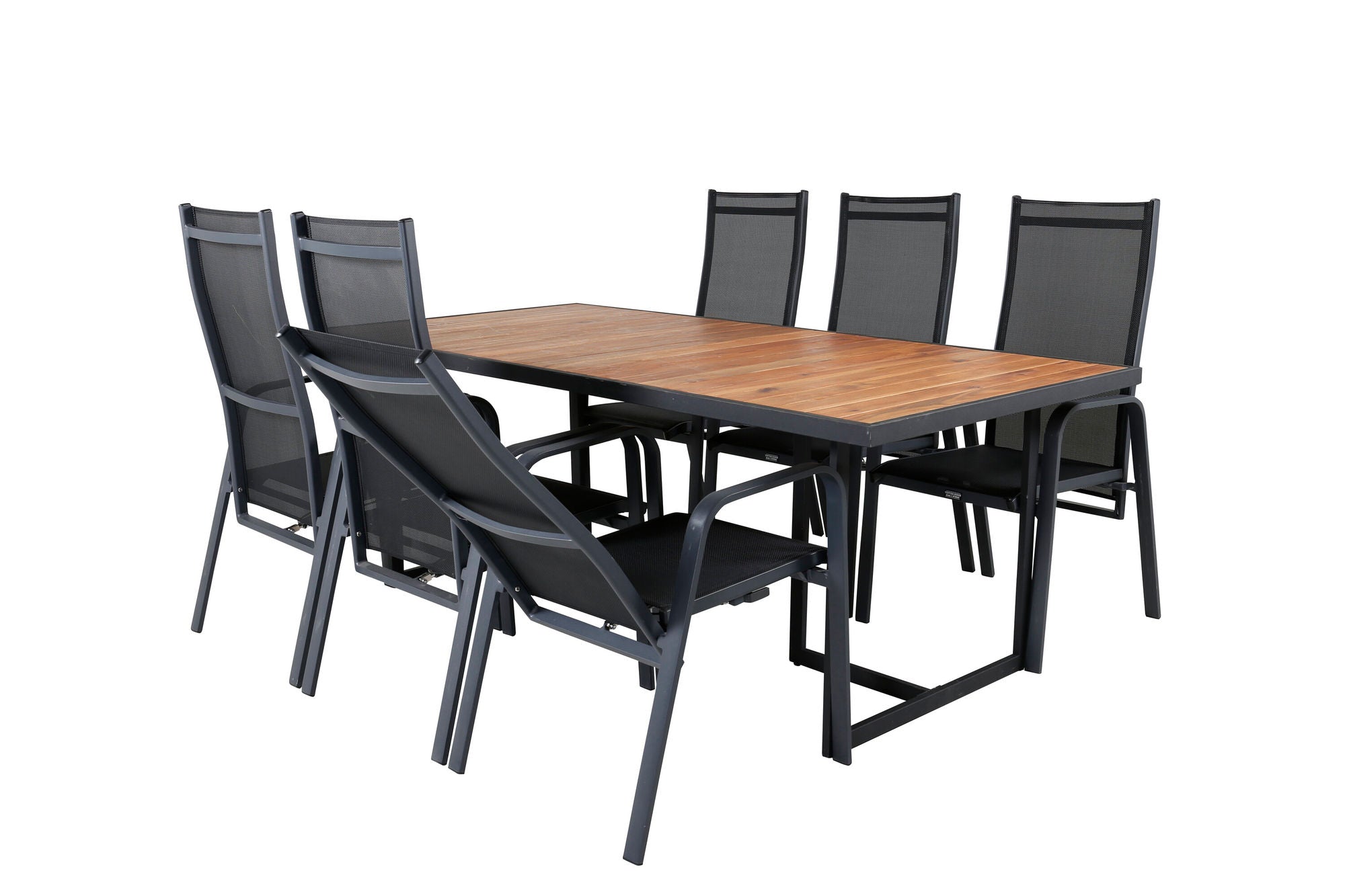 Venture Home Khung spisebord - Black Steel / Acacia (teklook) - 200*100cm+Copacabana Recliner stol - Black/Black_6