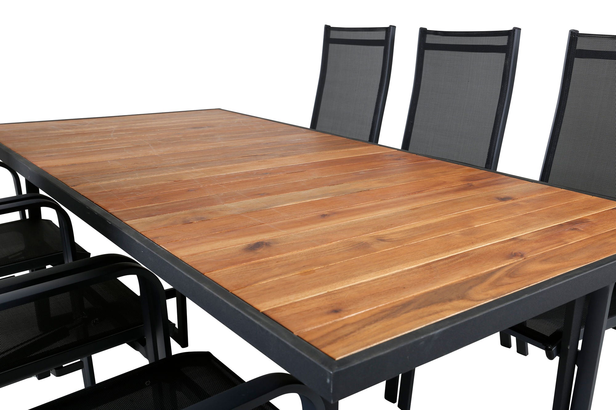 Venture Home Khung spisebord - Black Steel / Acacia (teklook) - 200*100cm+Copacabana Recliner stol - Black/Black_6
