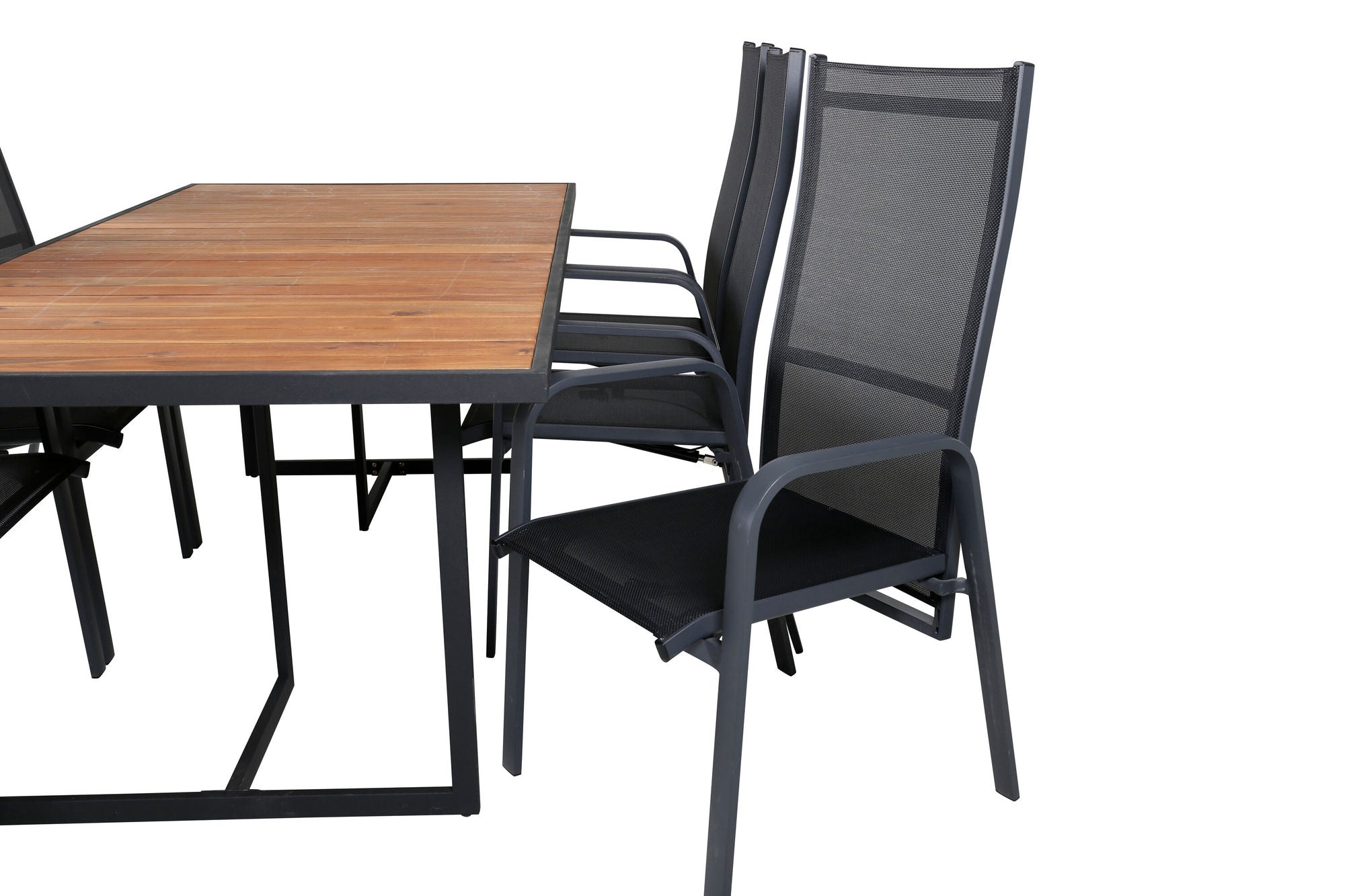 Venture Home Khung spisebord - Black Steel / Acacia (teklook) - 200*100cm+Copacabana Recliner stol - Black/Black_6