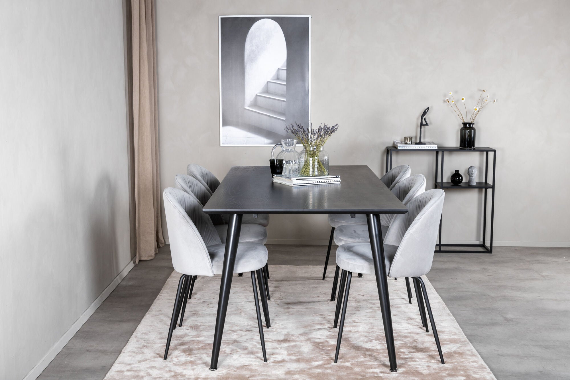 Venture Home Dipp spisebord - 180*90cm - Black Veneer / all black legs +Wrinkles Dining