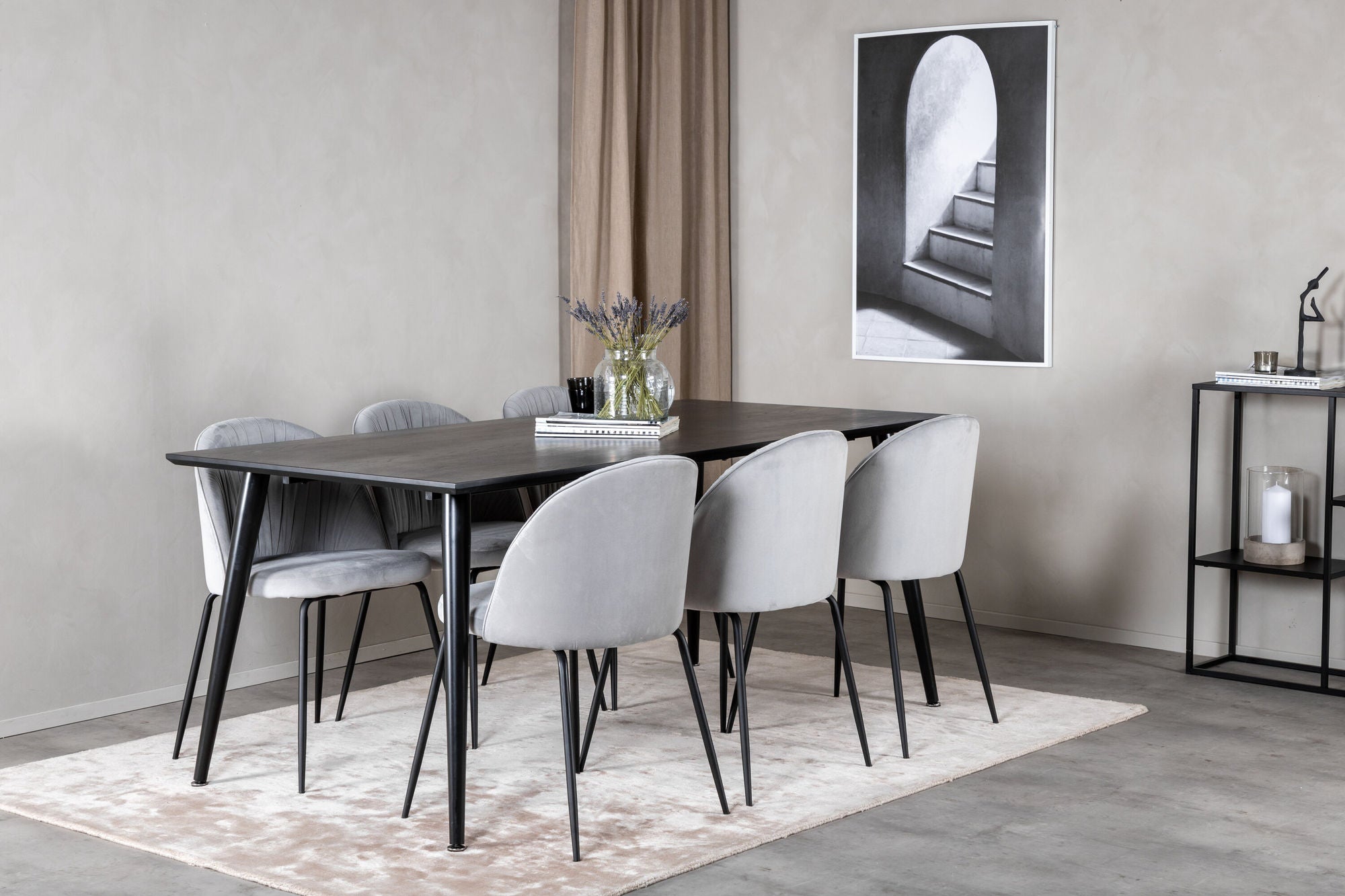 Venture Home Dipp spisebord - 180*90cm - Black Veneer / all black legs +Wrinkles Dining