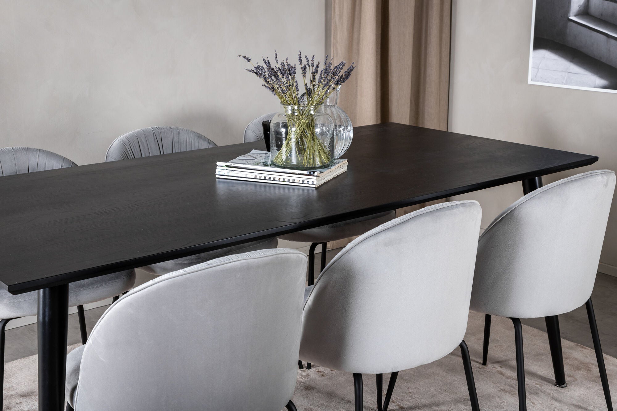 Venture Home Dipp spisebord - 180*90cm - Black Veneer / all black legs +Wrinkles Dining