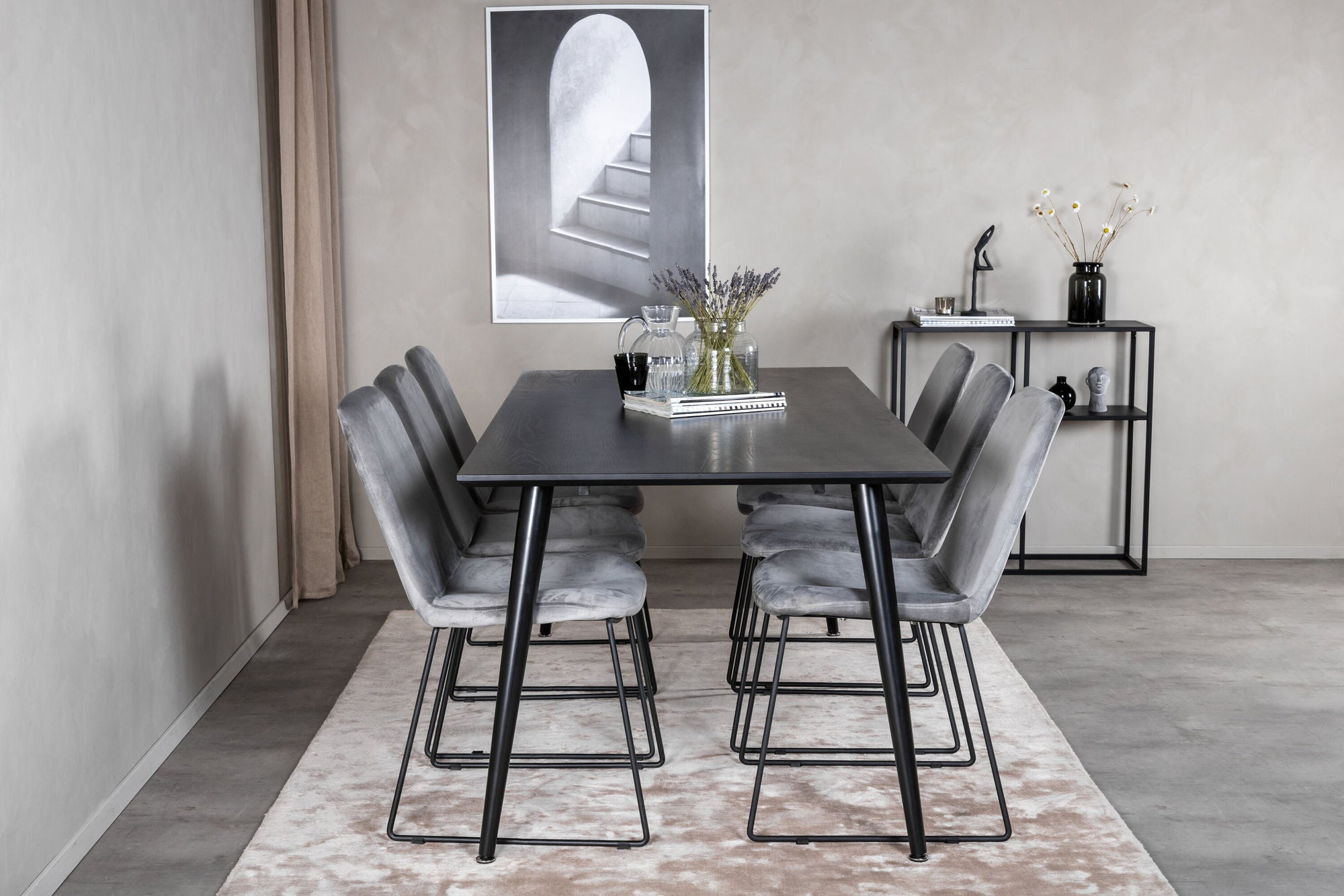 Venture Home Dipp spisebord - 180*90cm - Black Veneer / all black legs +Muce Dining Cha