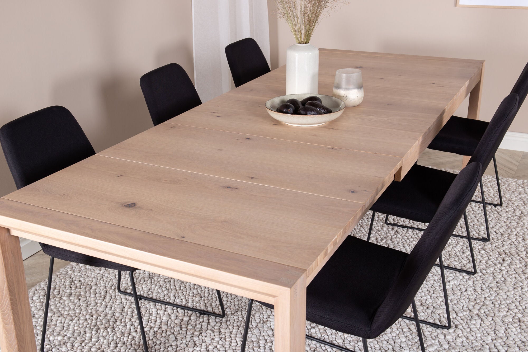 Venture Home Slider Extention bord - White Wash - 170+40+40cm +Muce Spisebordsstol - Black L