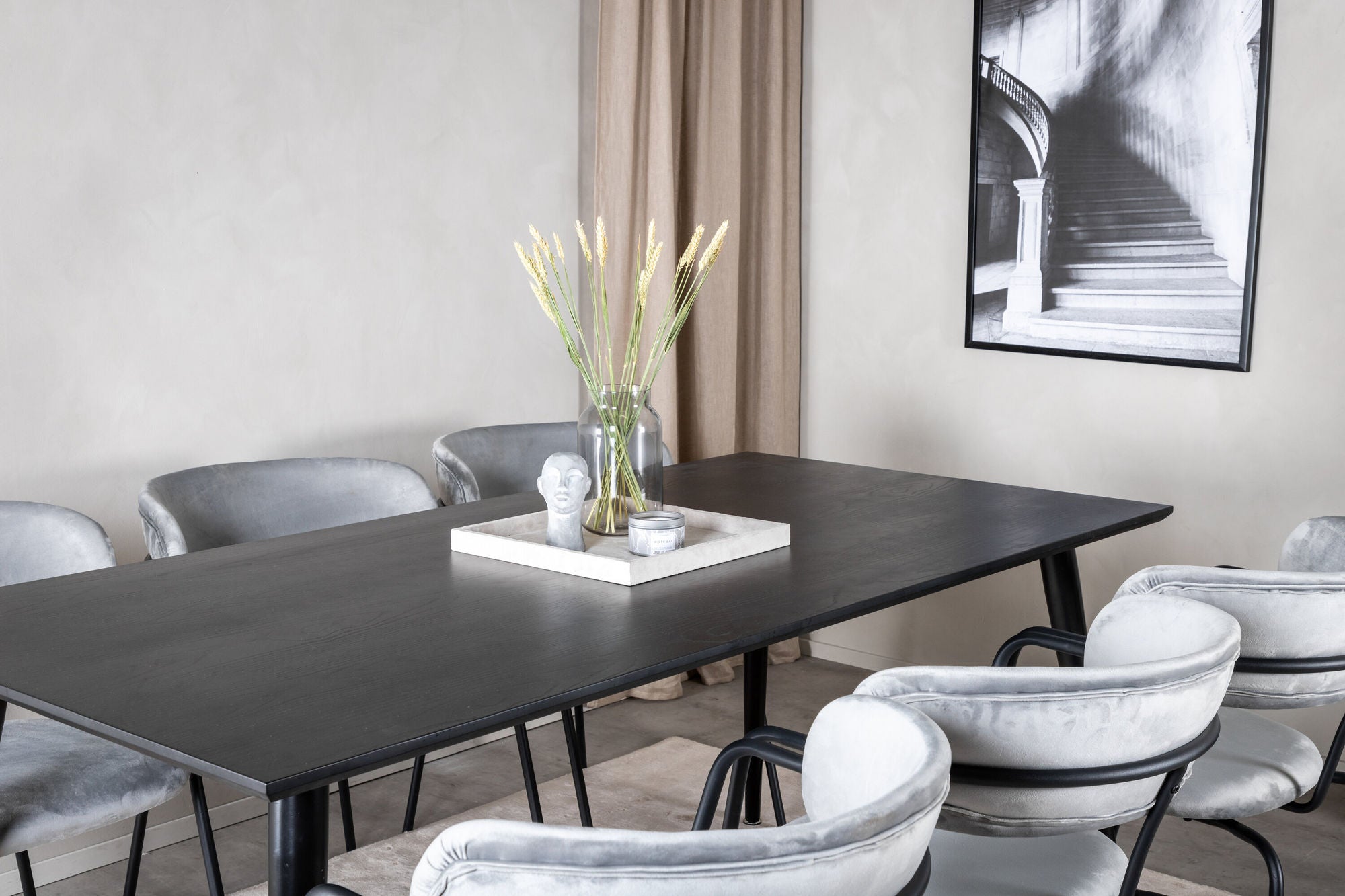 Venture Home Dipp spisebord - 180*90cm - Black Veneer / all black legs - Arrow armchair - Black Legs - Grey Velvet 6