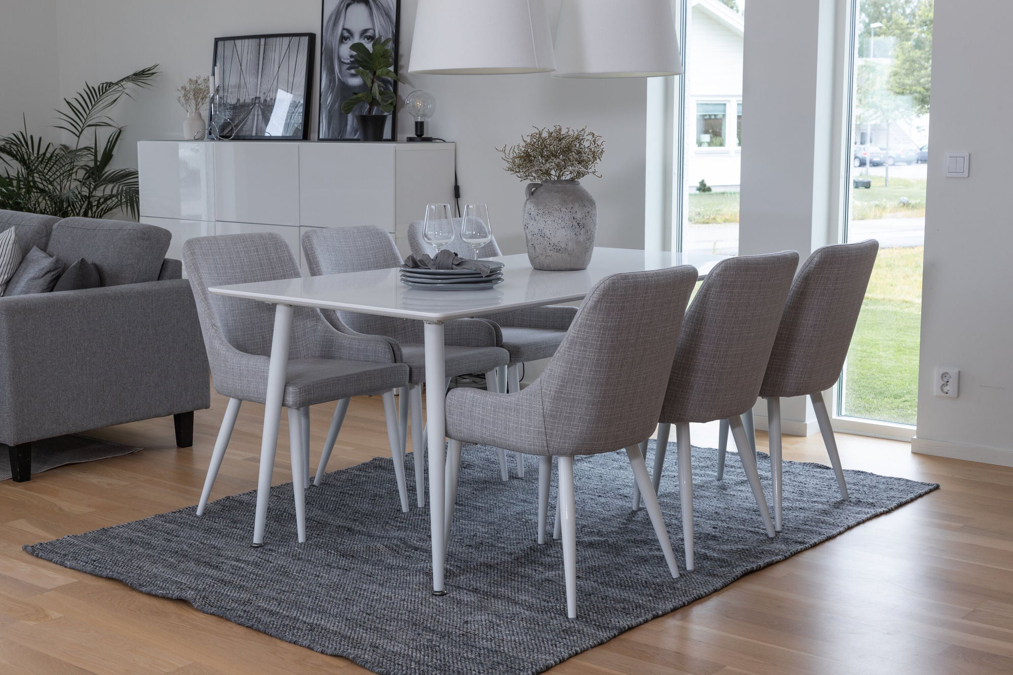 Venture Home Polar spisebord 180 cm - White top / White Legs+Plaza Dining chair - White l