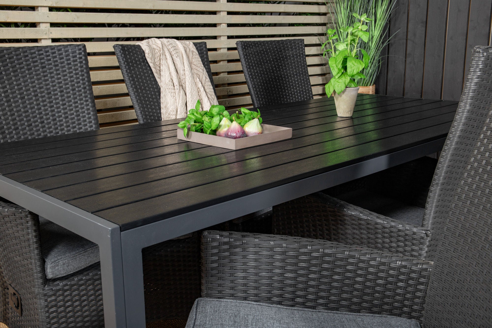 Venture Home Break spisebord - 205*90 - Black Alu / Black Aintwood+Padova Arm stol Reclin