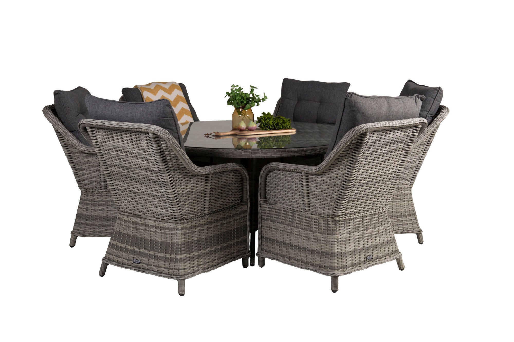 Venture Home Volta spisebord - Grey - ø150+Vikelund Arm stol - Grey / Grey cushion_6