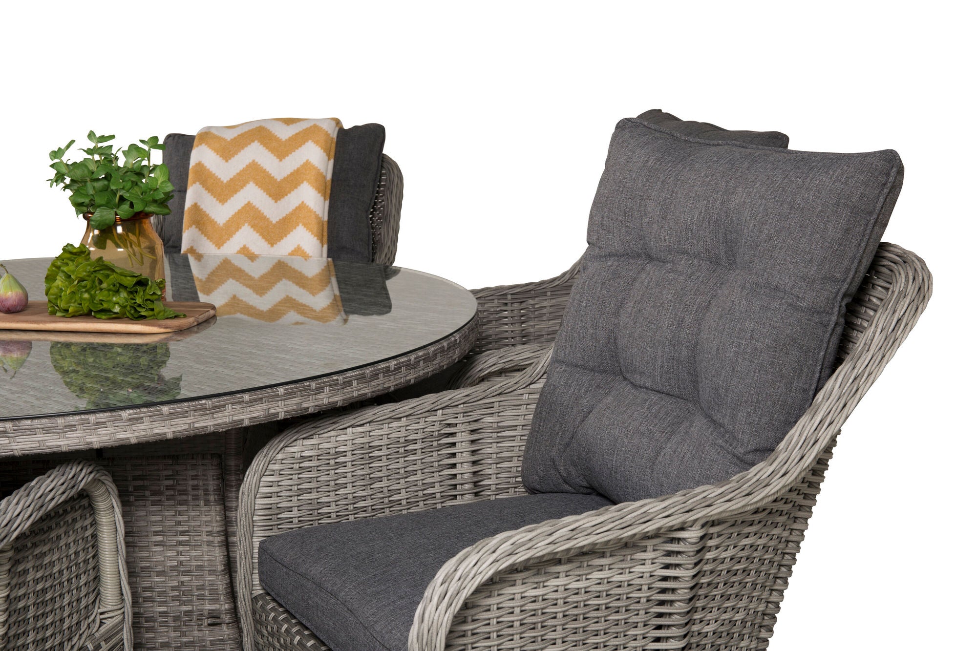 Venture Home Volta spisebord - Grey - ø150+Vikelund Arm stol - Grey / Grey cushion_6