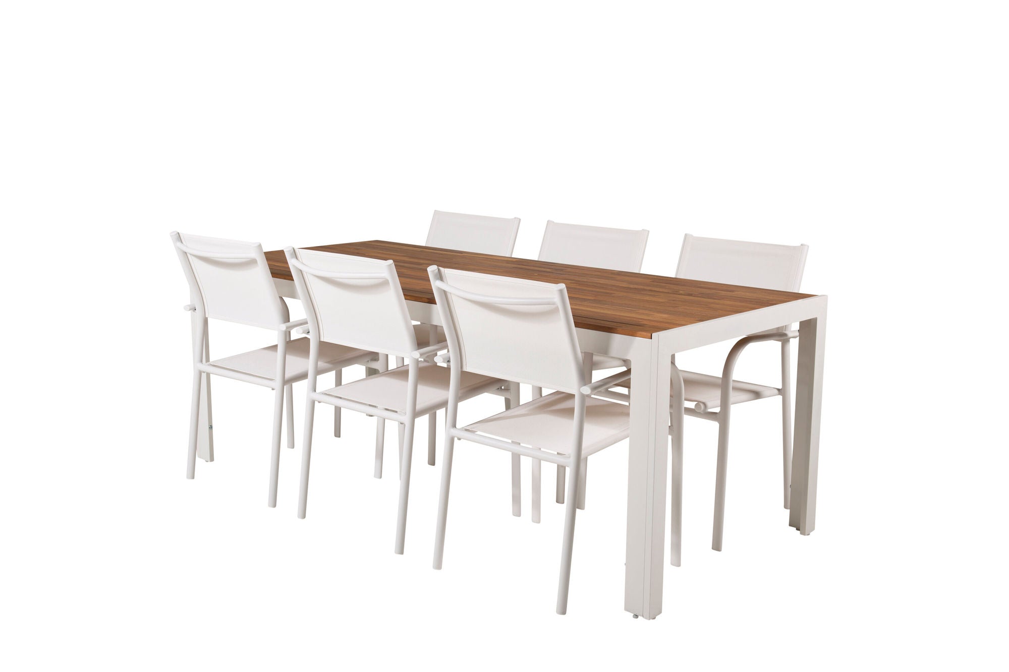 Venture Home Bois spisebord 200*100cm - White Alu / Acacia +Santorini Arm stol (Stackable) - White Alu / White Textilene_6