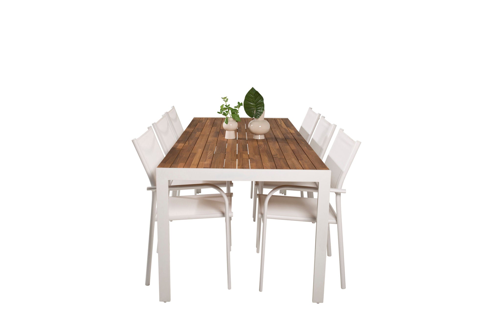 Venture Home Bois spisebord 200*100cm - White Alu / Acacia +Santorini Arm stol (Stackable) - White Alu / White Textilene_6