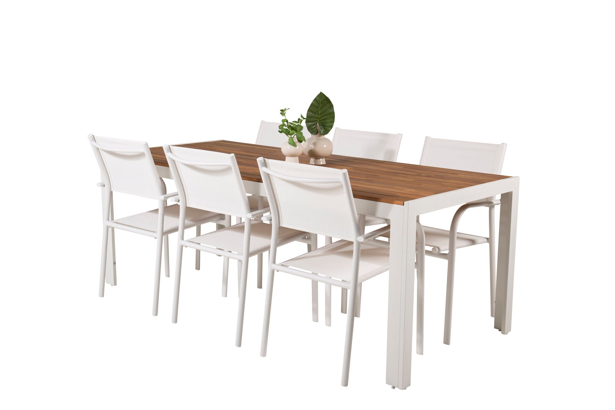 Venture Home Bois spisebord 200*100cm - White Alu / Acacia +Santorini Arm stol (Stackable) - White Alu / White Textilene_6
