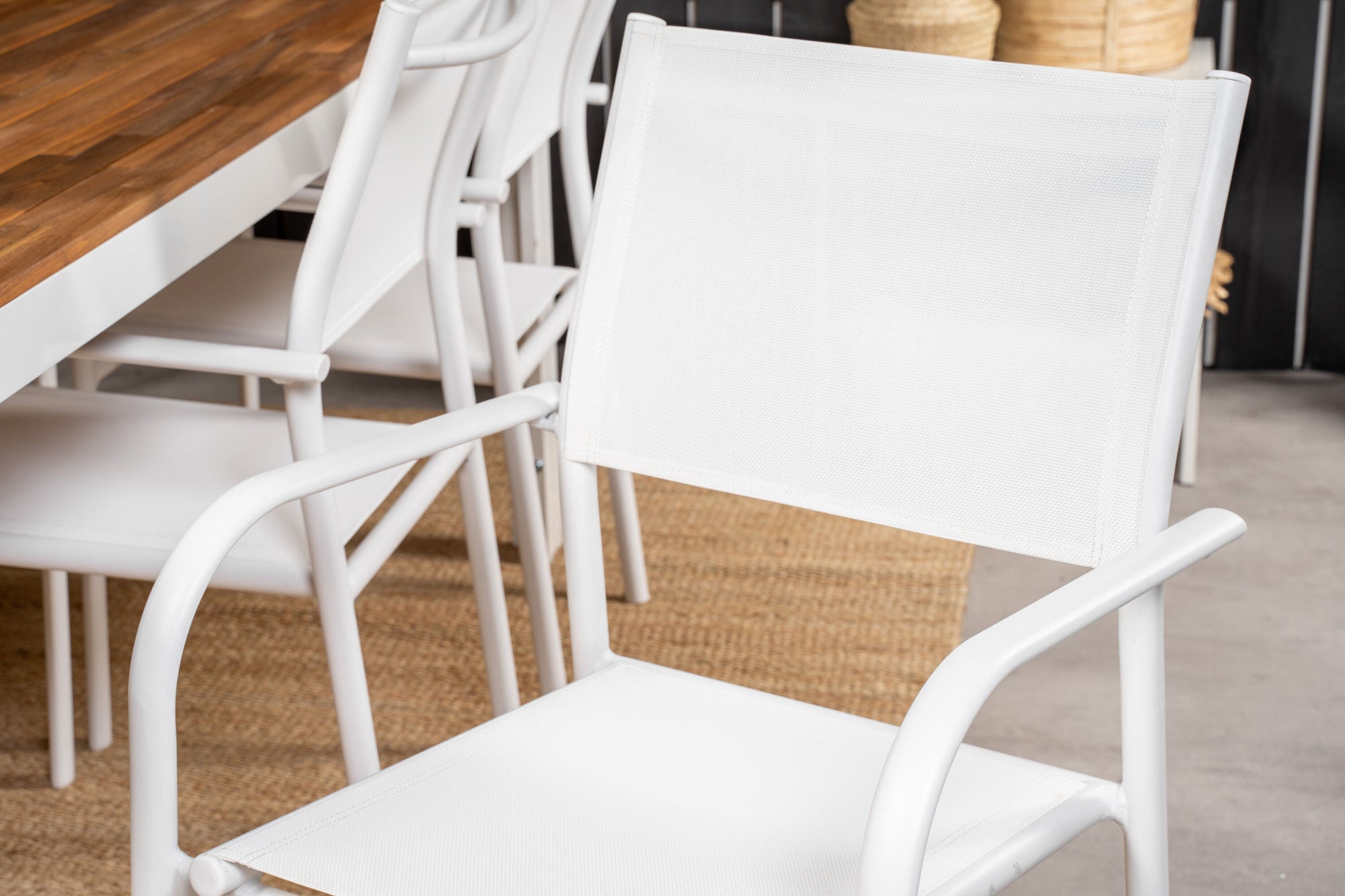 Venture Home Bois spisebord 200*100cm - White Alu / Acacia +Santorini Arm stol (Stackable) - White Alu / White Textilene_6