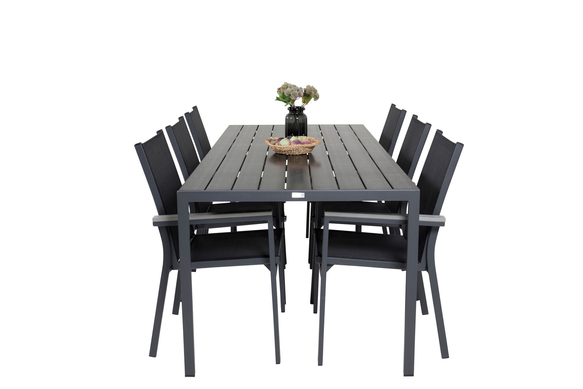 Venture Home Break spisebord - 205*90 - Black Alu / Black Aintwood+Parma Arm stol (stacka