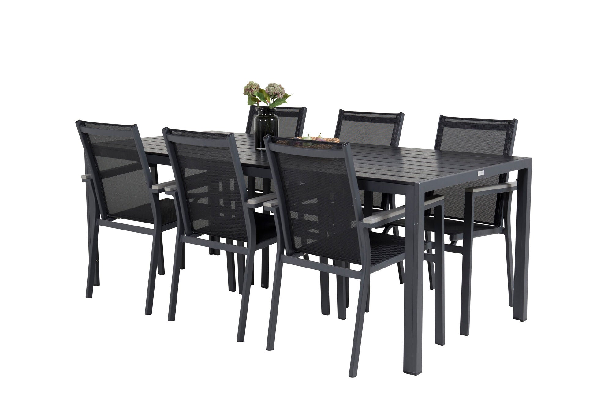 Venture Home Break spisebord - 205*90 - Black Alu / Black Aintwood+Parma Arm stol (stacka