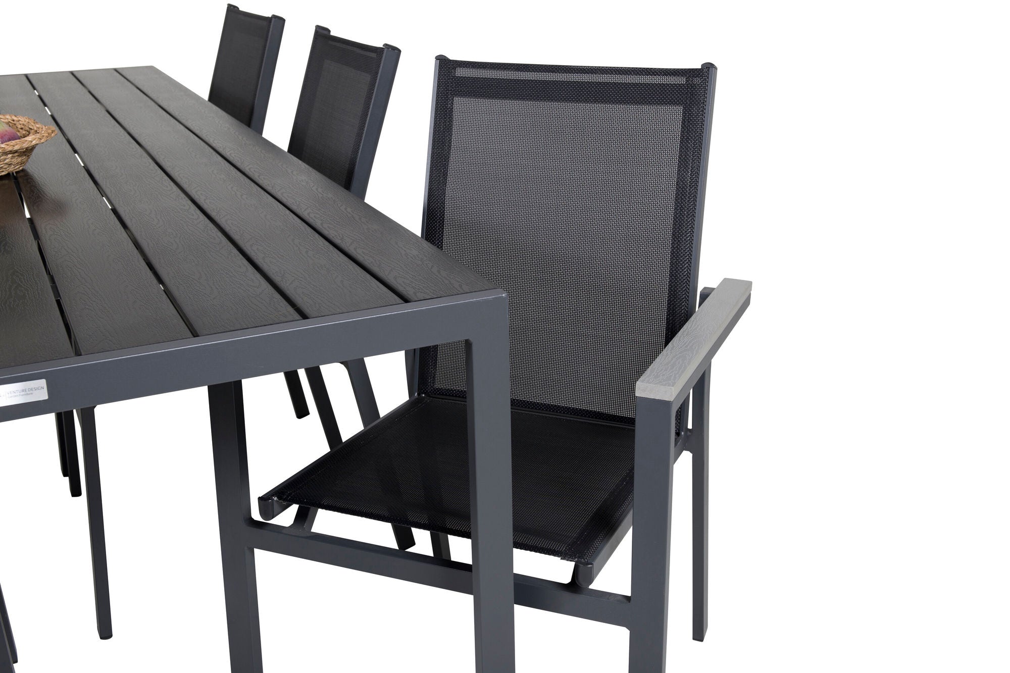 Venture Home Break spisebord - 205*90 - Black Alu / Black Aintwood+Parma Arm stol (stacka