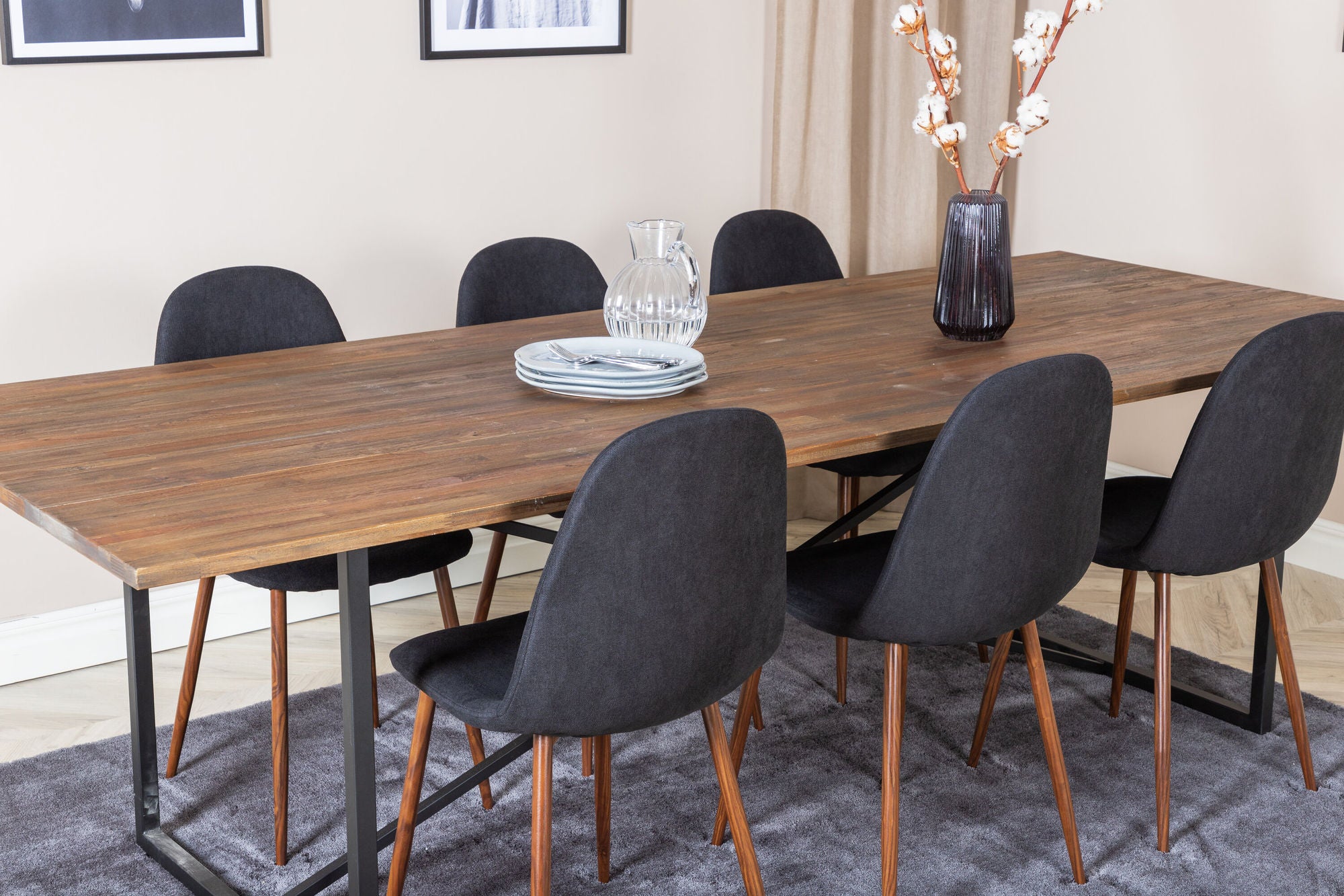 Venture Home Padang spisebord - 250*100*H76 - Dark Teak / Black+Polar Spisebordsstol - Walnut Legs - Black Fabric_6