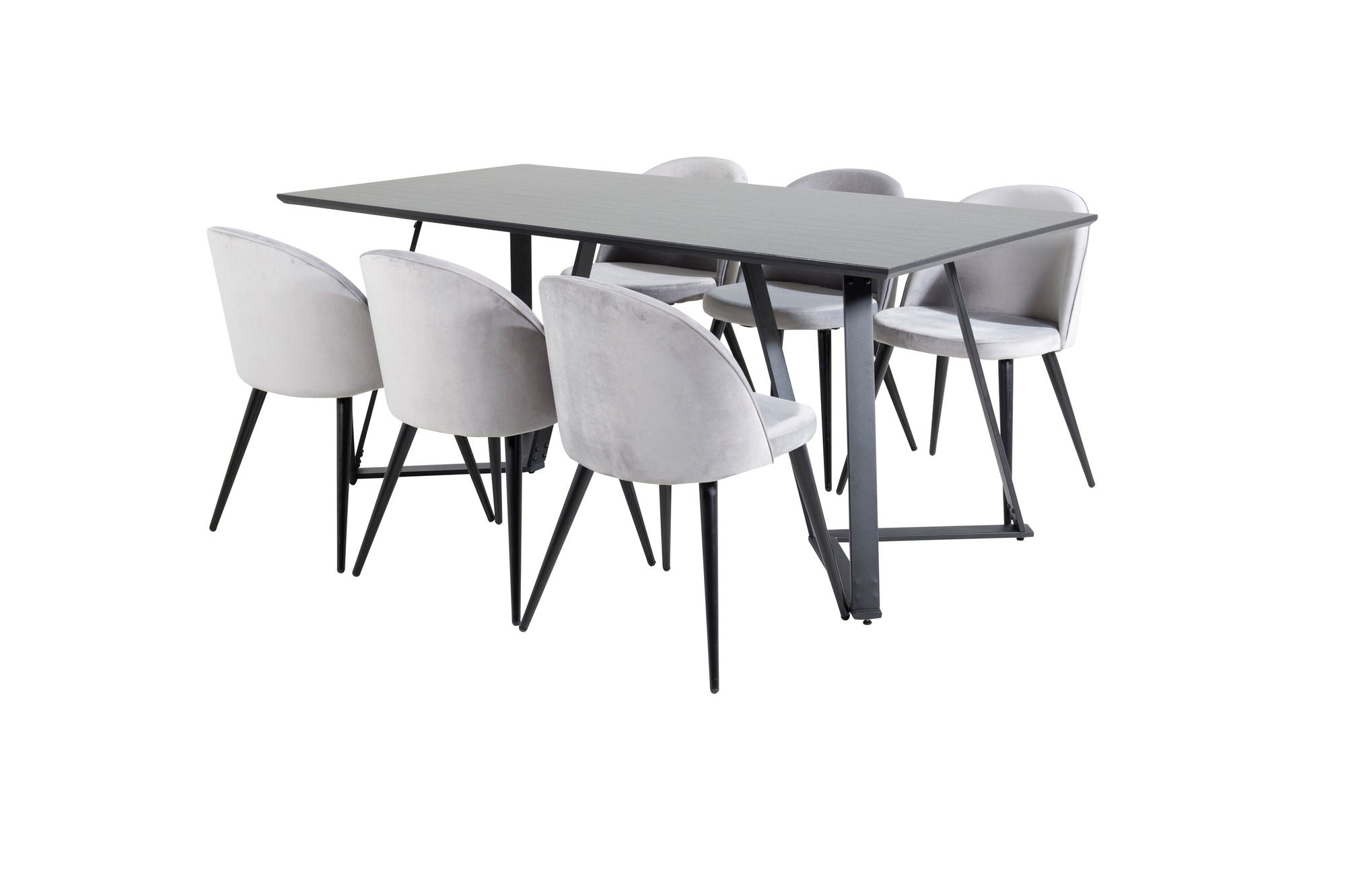 Venture Home Marina spisebord - Black top / Black Legs +Velvet Spisebordsstol - Light Grey / Black_6
