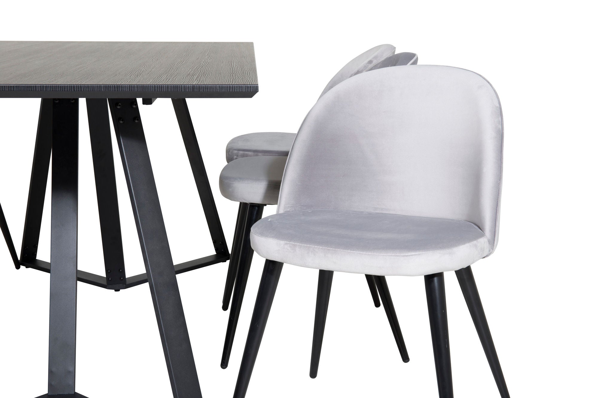 Venture Home Marina spisebord - Black top / Black Legs +Velvet Spisebordsstol - Light Grey / Black_6