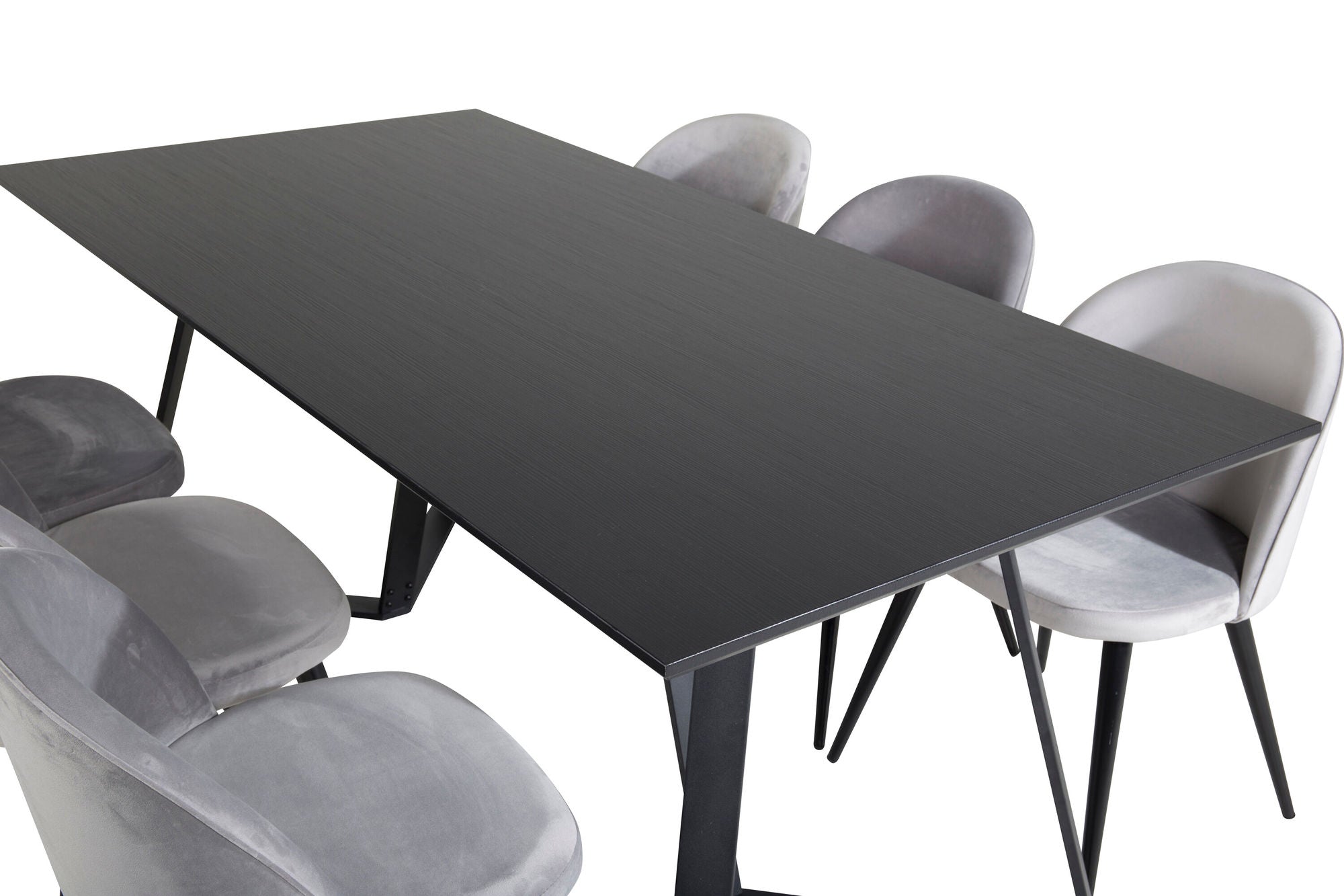 Venture Home Marina spisebord - Black top / Black Legs +Velvet Spisebordsstol - Light Grey / Black_6