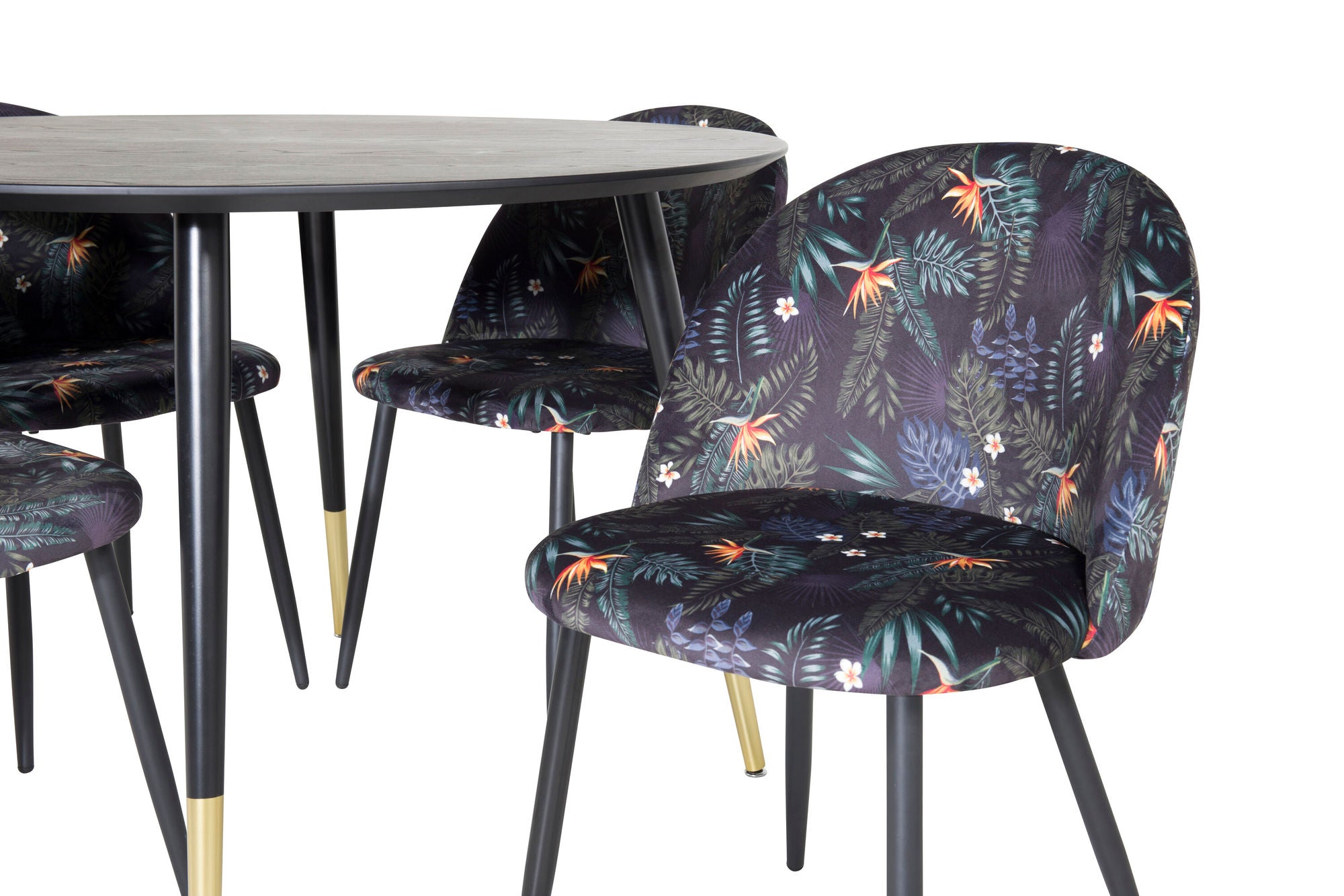 Venture Home Dipp spisebord - 115cm - Black / Black Brass+Velvet Spisebordsstol - Black Flower fabric_4