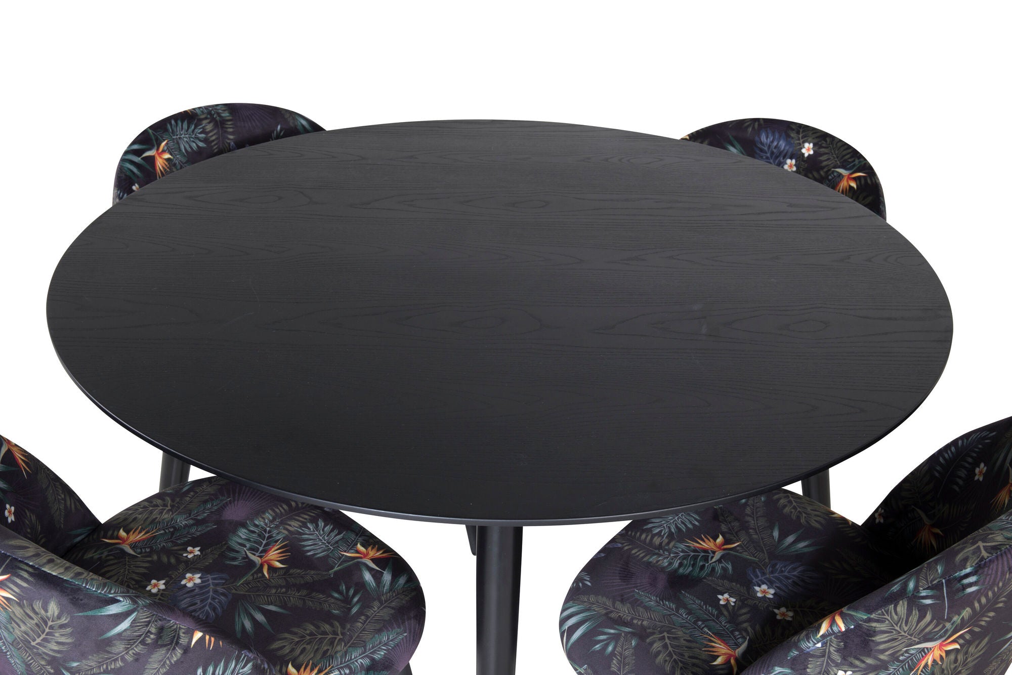 Venture Home Dipp spisebord - 115cm - Black / Black Brass+Velvet Spisebordsstol - Black Flower fabric_4