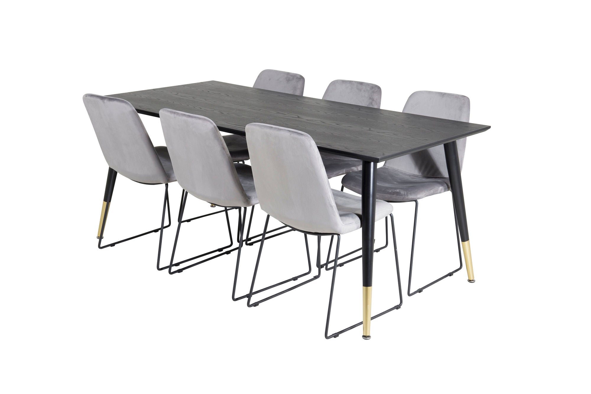 Venture Home Dipp spisebord - 180*90cm - Black / Black Brass+Muce Spisebordsstol - Black Legs - Grey Velvet_6