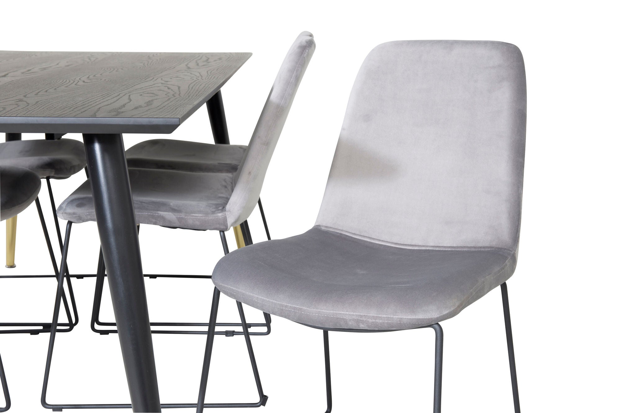 Venture Home Dipp spisebord - 180*90cm - Black / Black Brass+Muce Spisebordsstol - Black Legs - Grey Velvet_6