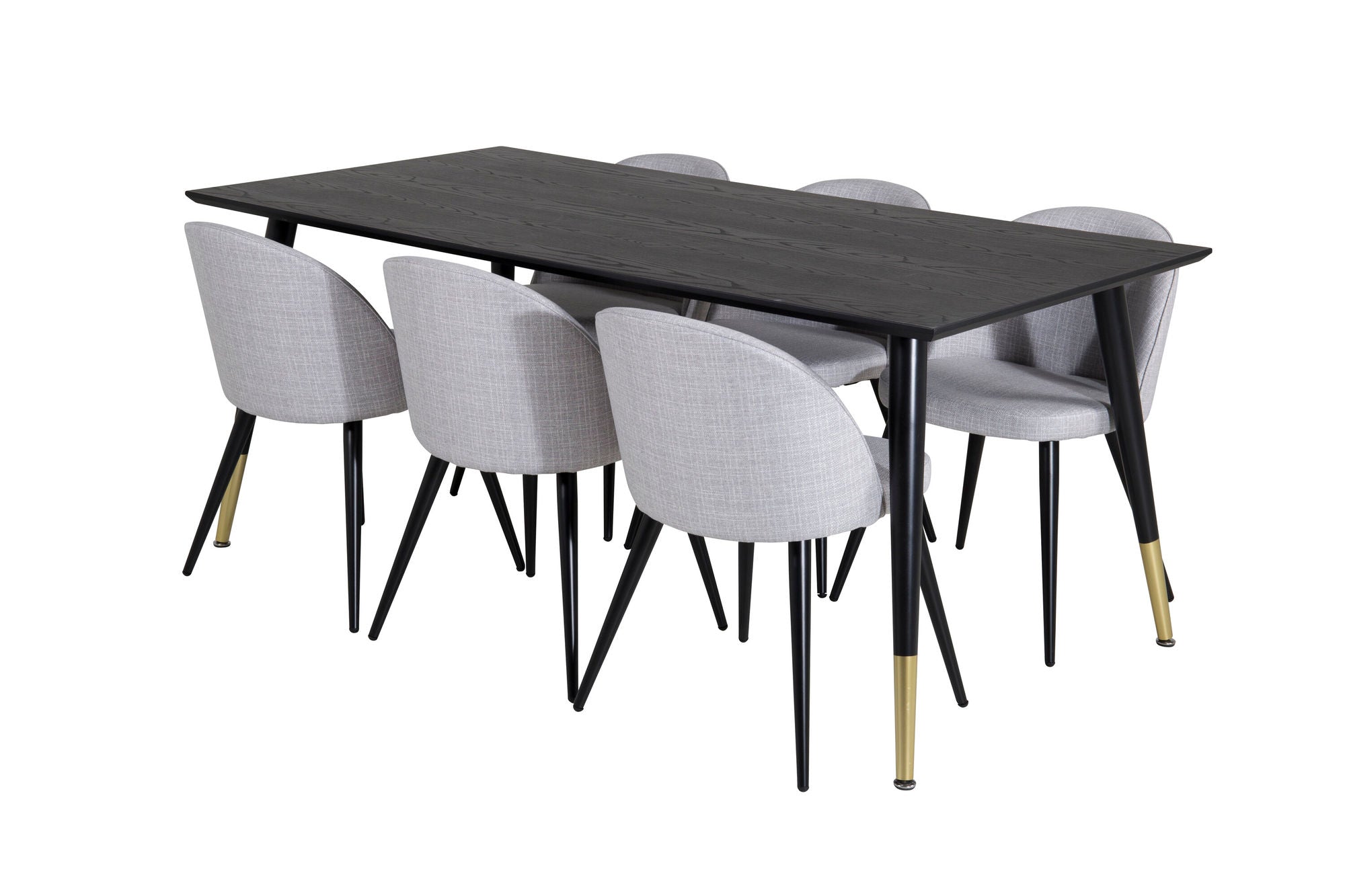 Venture Home Dipp spisebord - 180*90cm - Black / Black Brass+Velvet Dining Chiar - Black legs - Light GreyFabric_6