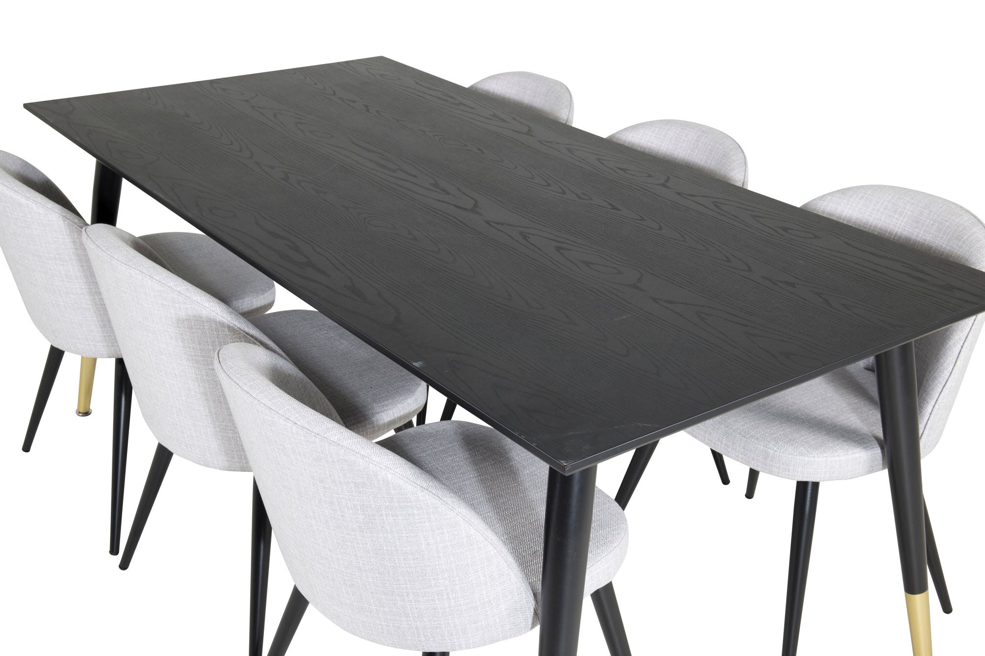 Venture Home Dipp spisebord - 180*90cm - Black / Black Brass+Velvet Dining Chiar - Black legs - Light GreyFabric_6