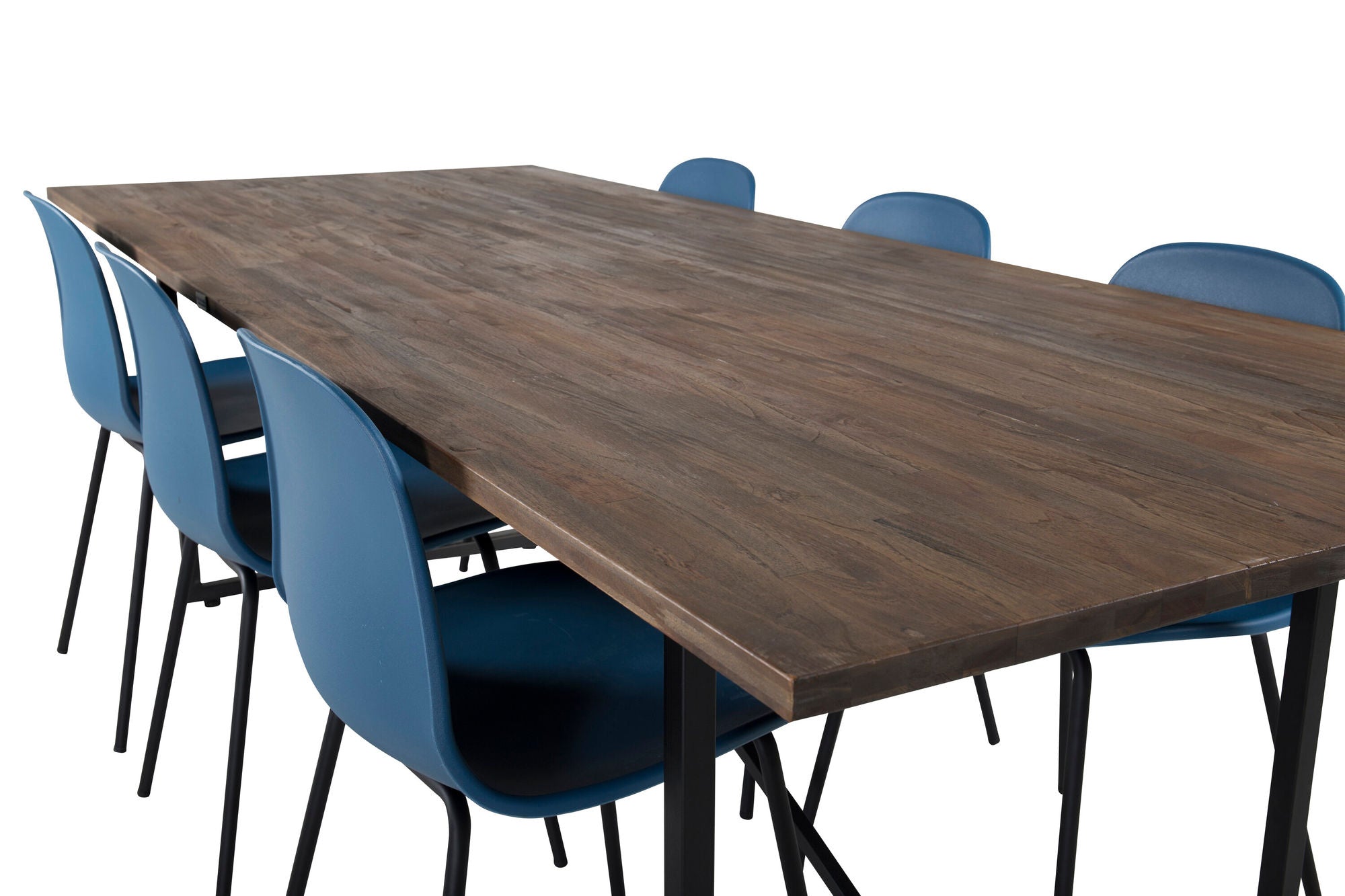 Venture Home Padang spisebord - 250*100*H76 - Dark Teak / Black+Arctic Spisebordsstol - Black Legs - Blue Plastic_6