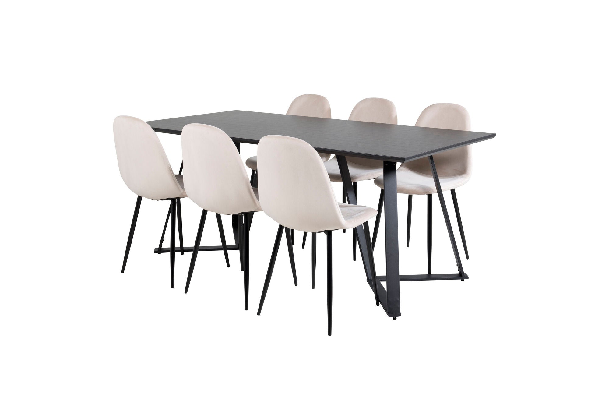 Venture Home Marina spisebord - Black top / Black Legs +Polar Spisebordsstol- Black legs / Beige Velvet (ersätter 19902-880)_6