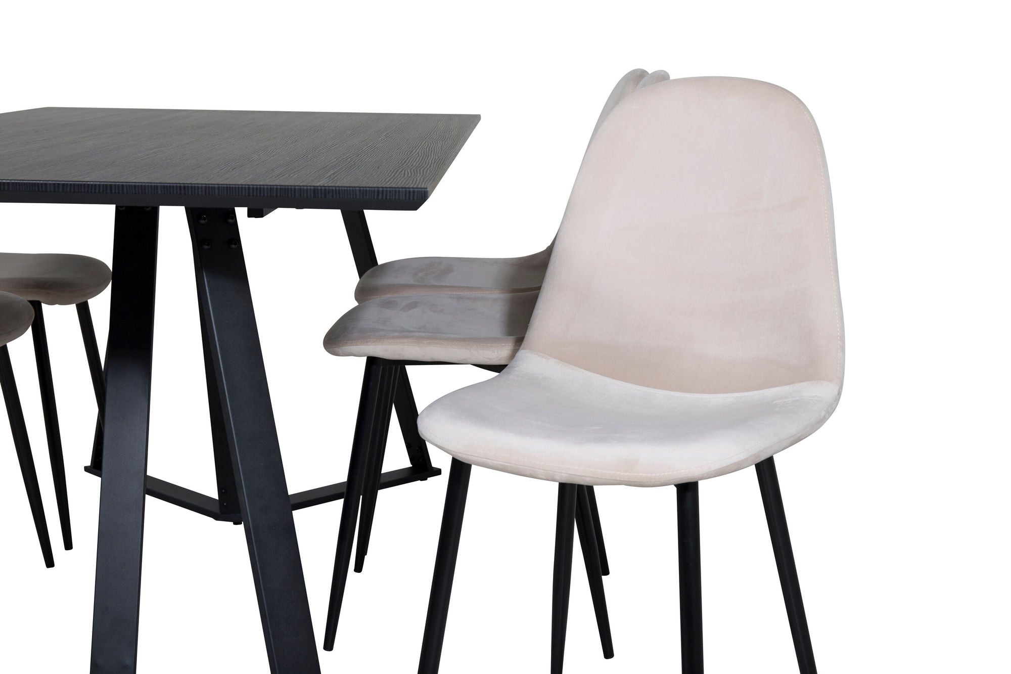 Venture Home Marina spisebord - Black top / Black Legs +Polar Spisebordsstol- Black legs / Beige Velvet (ersätter 19902-880)_6