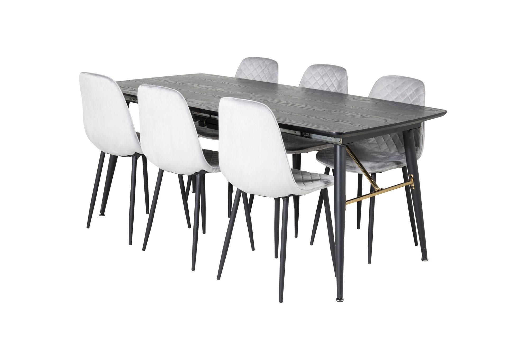 Venture Home Gold Extention bord - 180/220*85*H76 Black Veneer - Black legs - Brass details+Polar Diamond Spisebordsstol - Black Legs - Grey Velvet_6